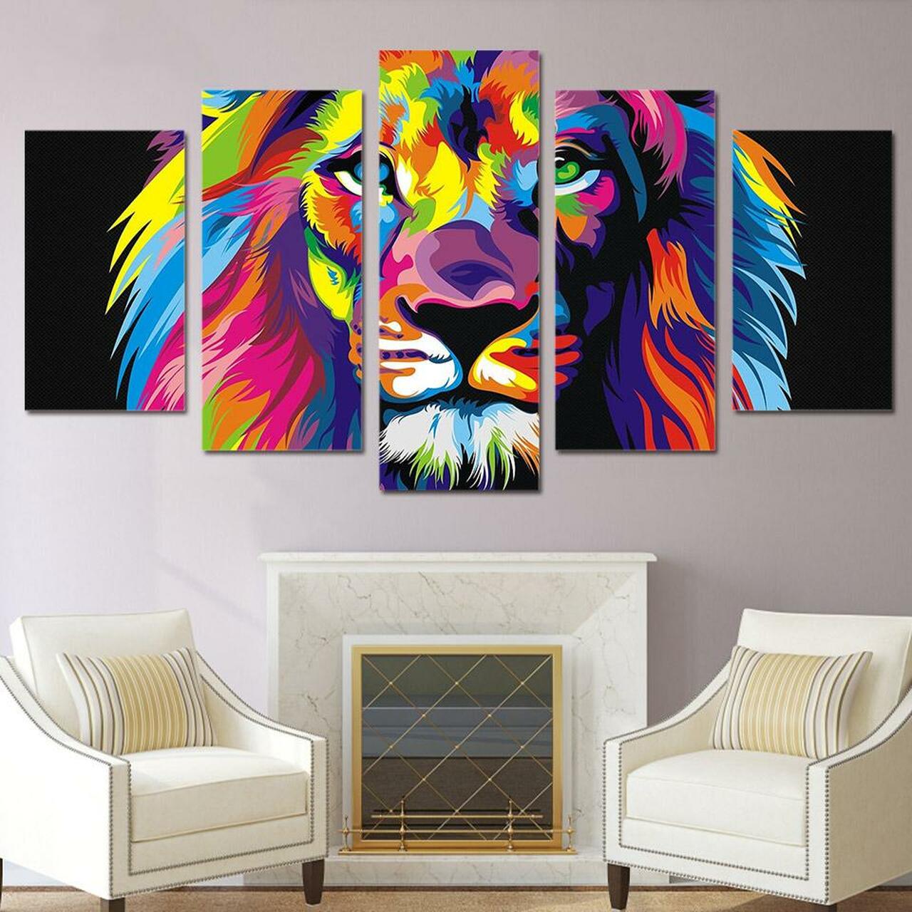 colorful lion 5 pices peinture sur toile impression sur toile toile art pour la dcoration intrieurekmlwf