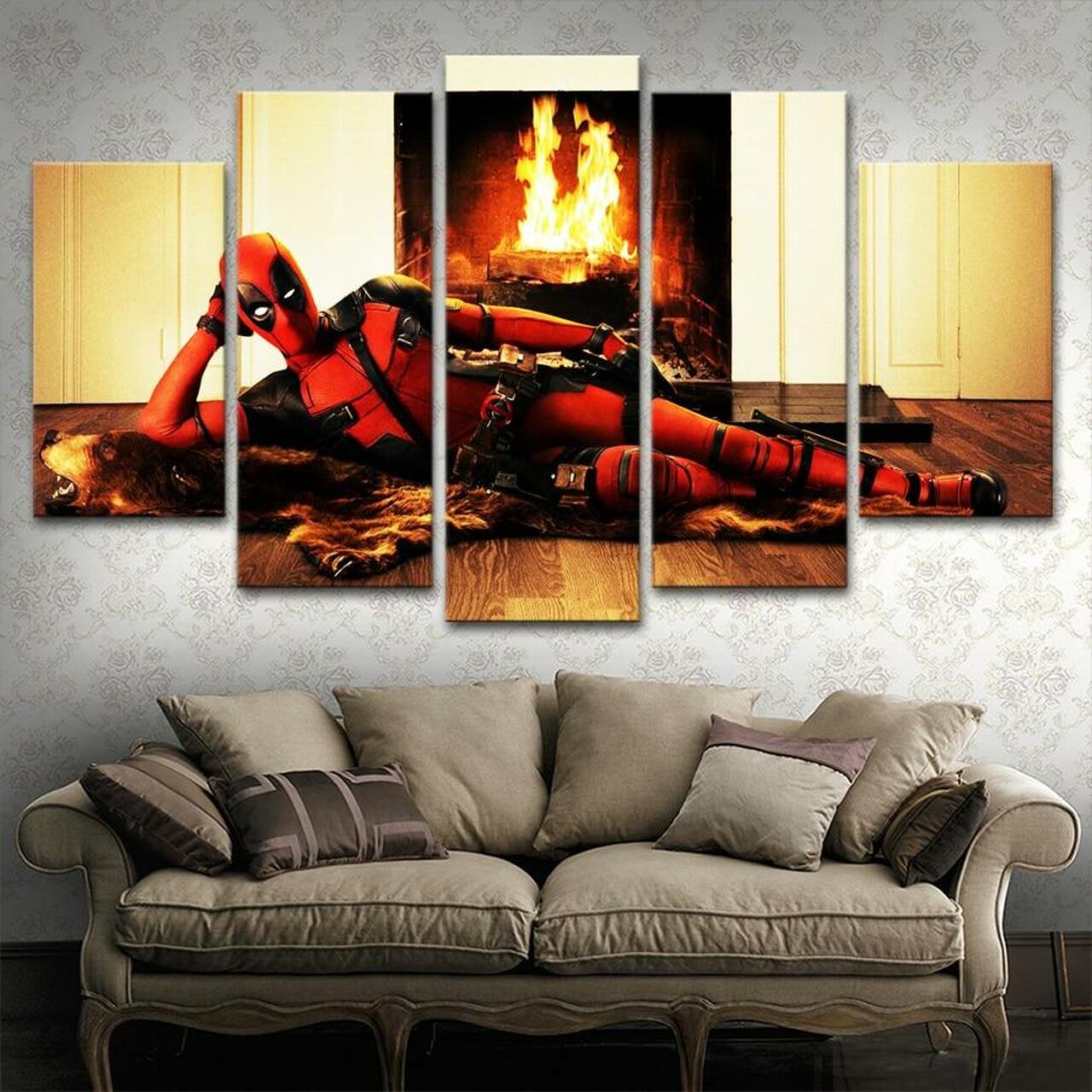 deadpool at fireplace 5 pices peinture sur toile impression sur toile toile art pour la dcoration intrieureznchg
