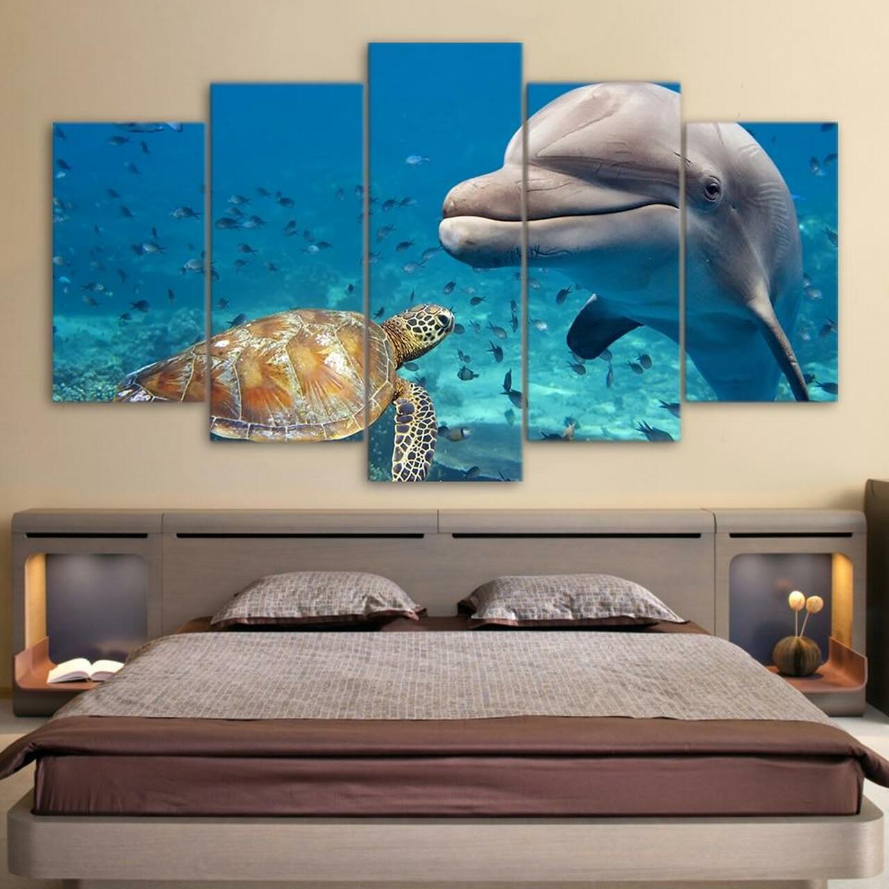 dolphin and sea turtle 5 pices peinture sur toile impression sur toile toile art pour la dcoration intrieureas1gz