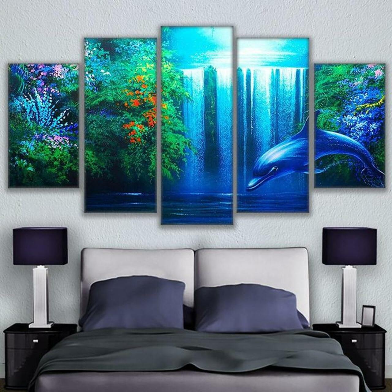 dolphin waterfall 5 pices peinture sur toile impression sur toile toile art pour la dcoration intrieuresljco