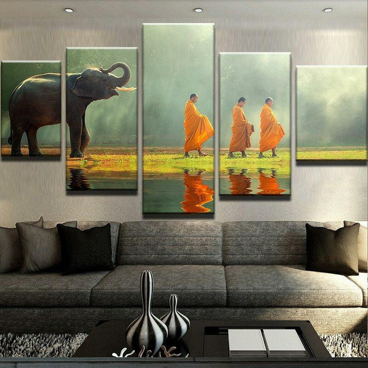 elephant and monks 5 pices peinture sur toile impression sur toile toile art pour la dcoration