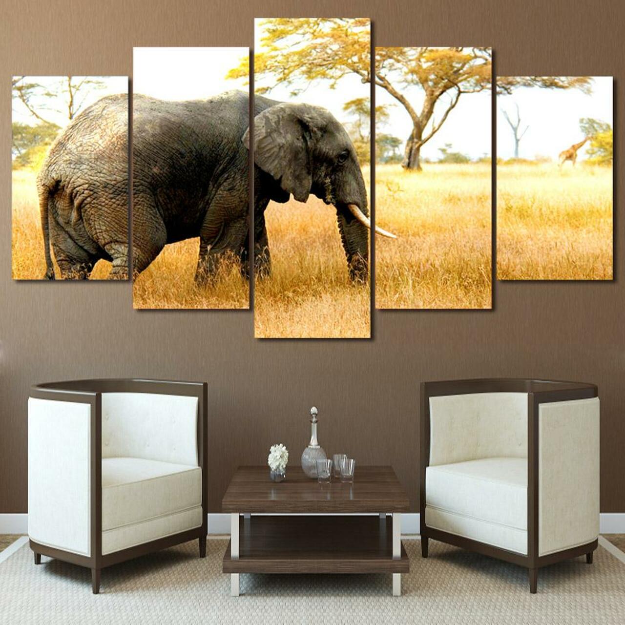 elephant grazing 5 pices peinture sur toile impression sur toile toile art pour la dcoration intrieuref0fiw