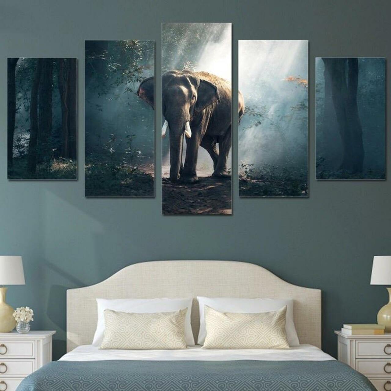 elephant in jungle 5 pices peinture sur toile impression sur toile toile art pour la dcoration intrieurekbpmm