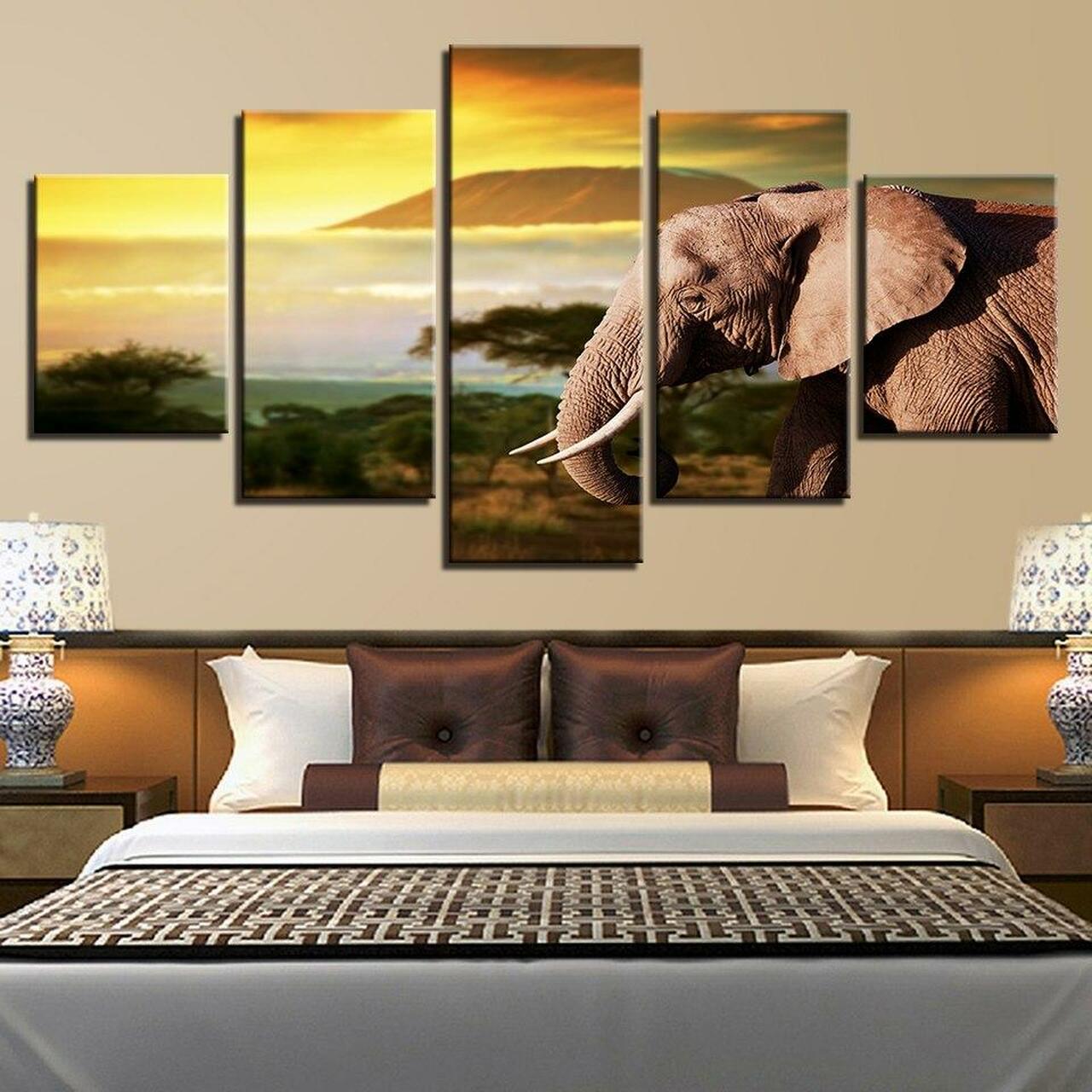 elephant sunset 5 pices peinture sur toile impression sur toile toile art pour la dcoration intrieure8fy2b