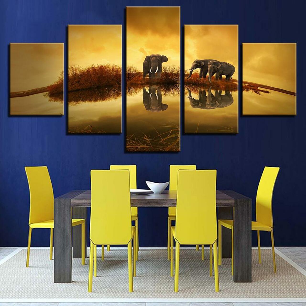 elephants in mirror 5 pices peinture sur toile impression sur toile toile art pour la dcoration intrieure1crma