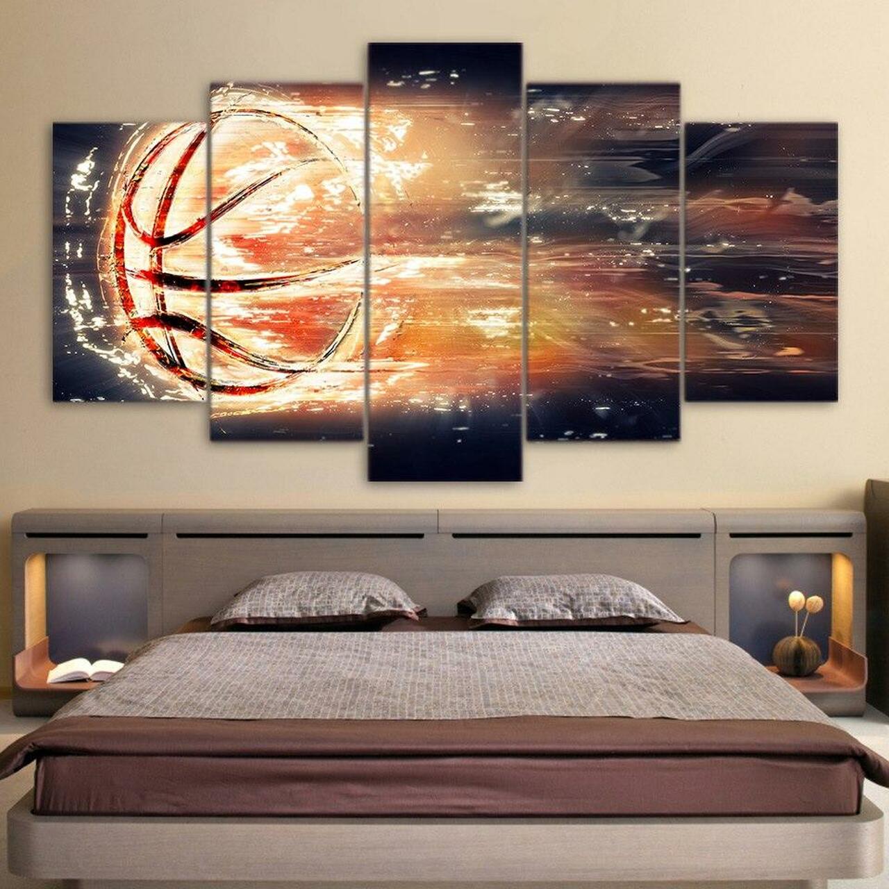 fire basketball 5 pices peinture sur toile impression sur toile toile art pour la dcoration intrieurelogai