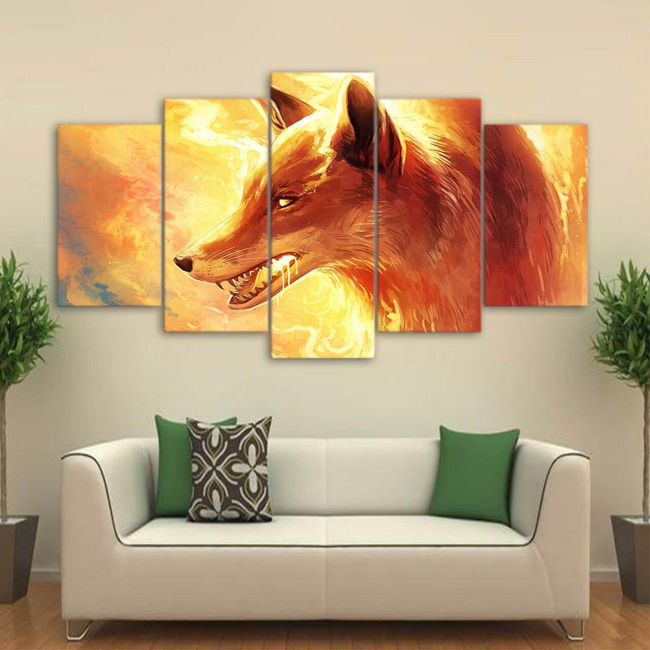 fire fox 5 pices peinture sur toile impression sur toile toile art pour la dcoration intrieurejneju