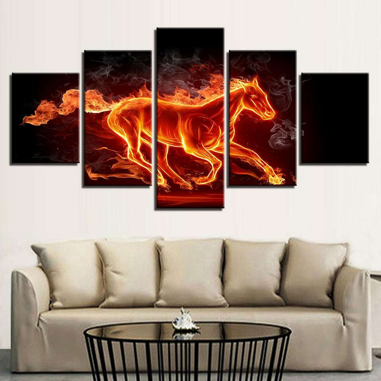 fire horse 5 pices peinture sur toile impression sur toile toile art pour la dcoration