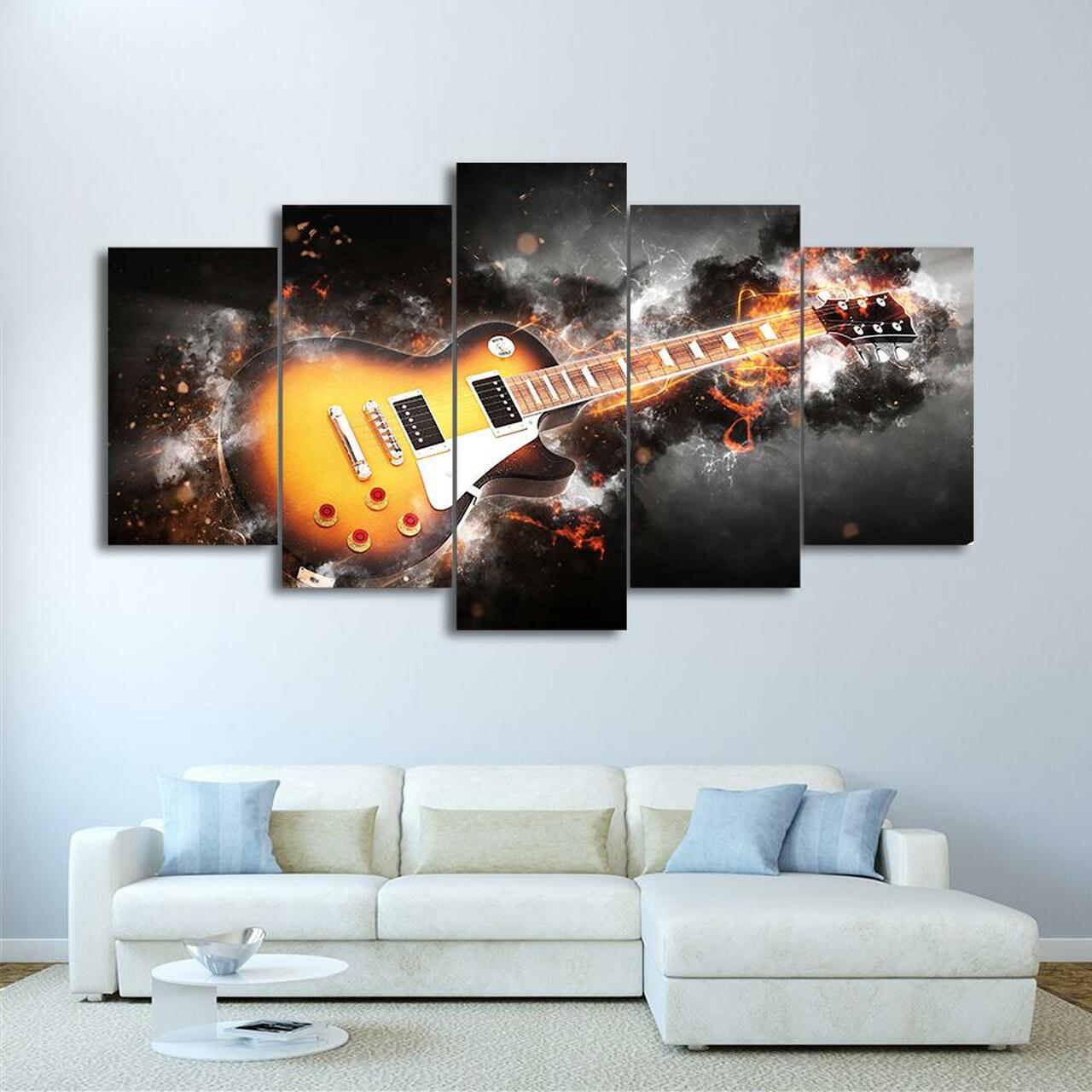 flaming guitar 5 pices peinture sur toile impression sur toile toile art pour la dcoration intrieurelwido
