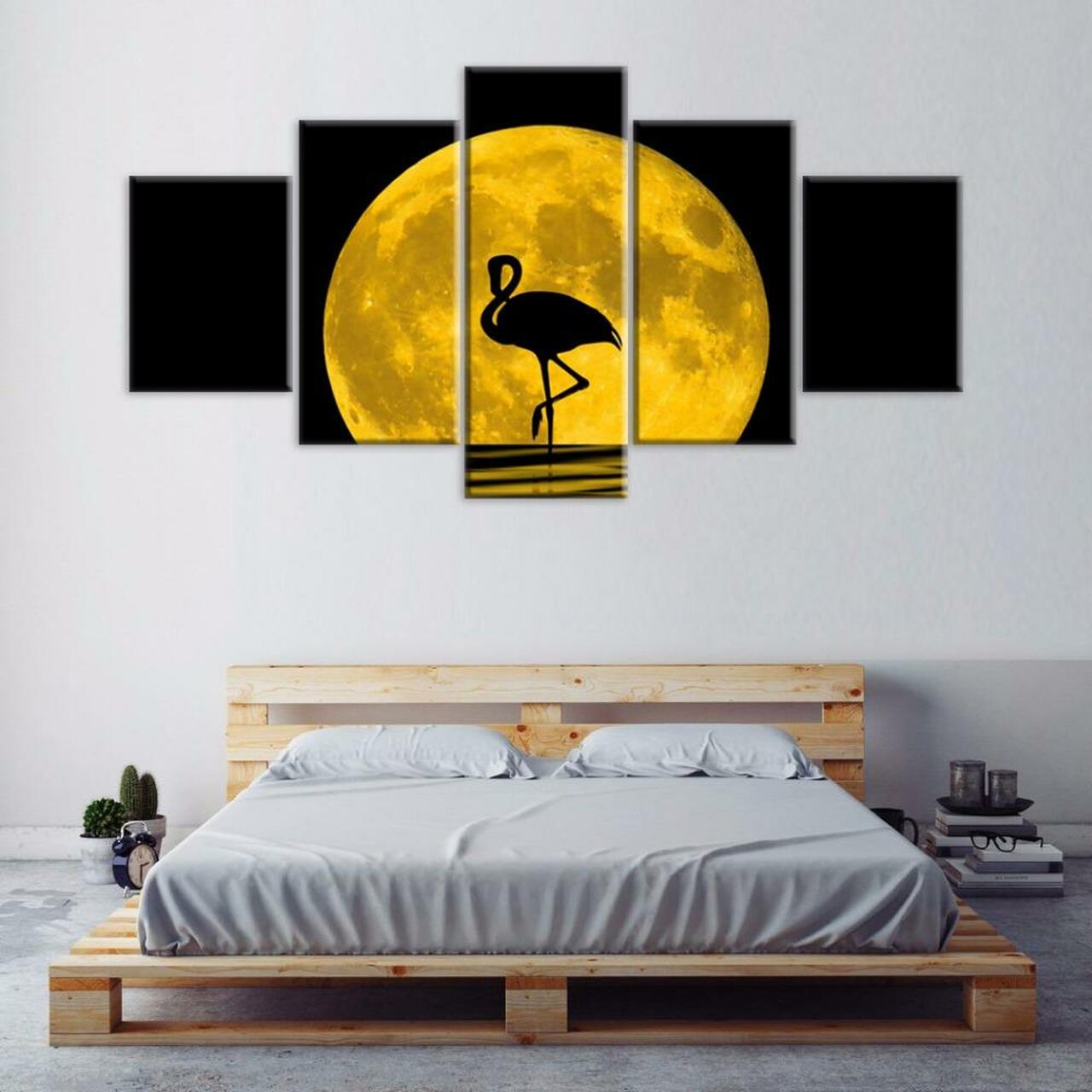 flamingo on full moon 5 pices peinture sur toile impression sur toile toile art pour la dcoration intrieurekpb1b