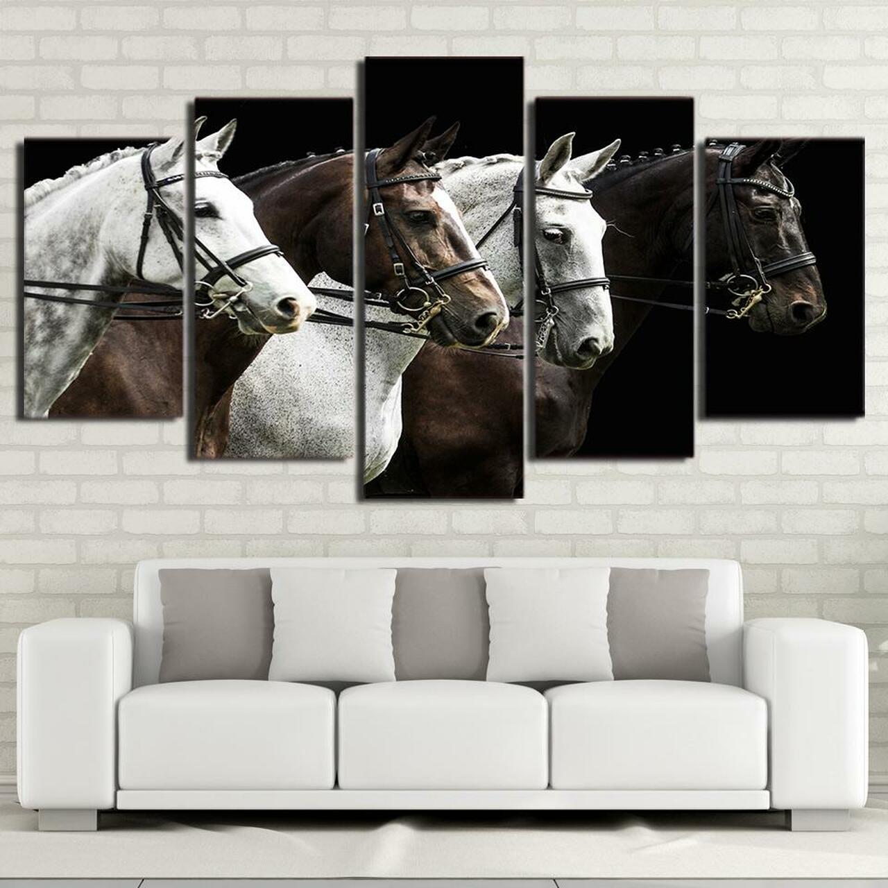 four horses 5 pices peinture sur toile impression sur toile toile art pour la dcoration intrieurep3onn