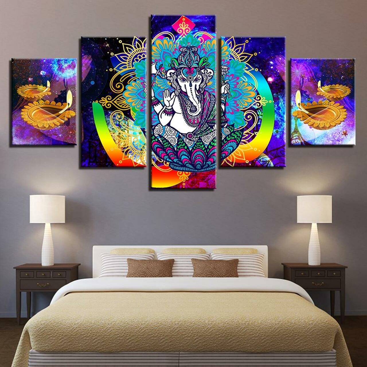 ganesha lights 5 pices peinture sur toile impression sur toile toile art pour la dcoration intrieurequ4wl