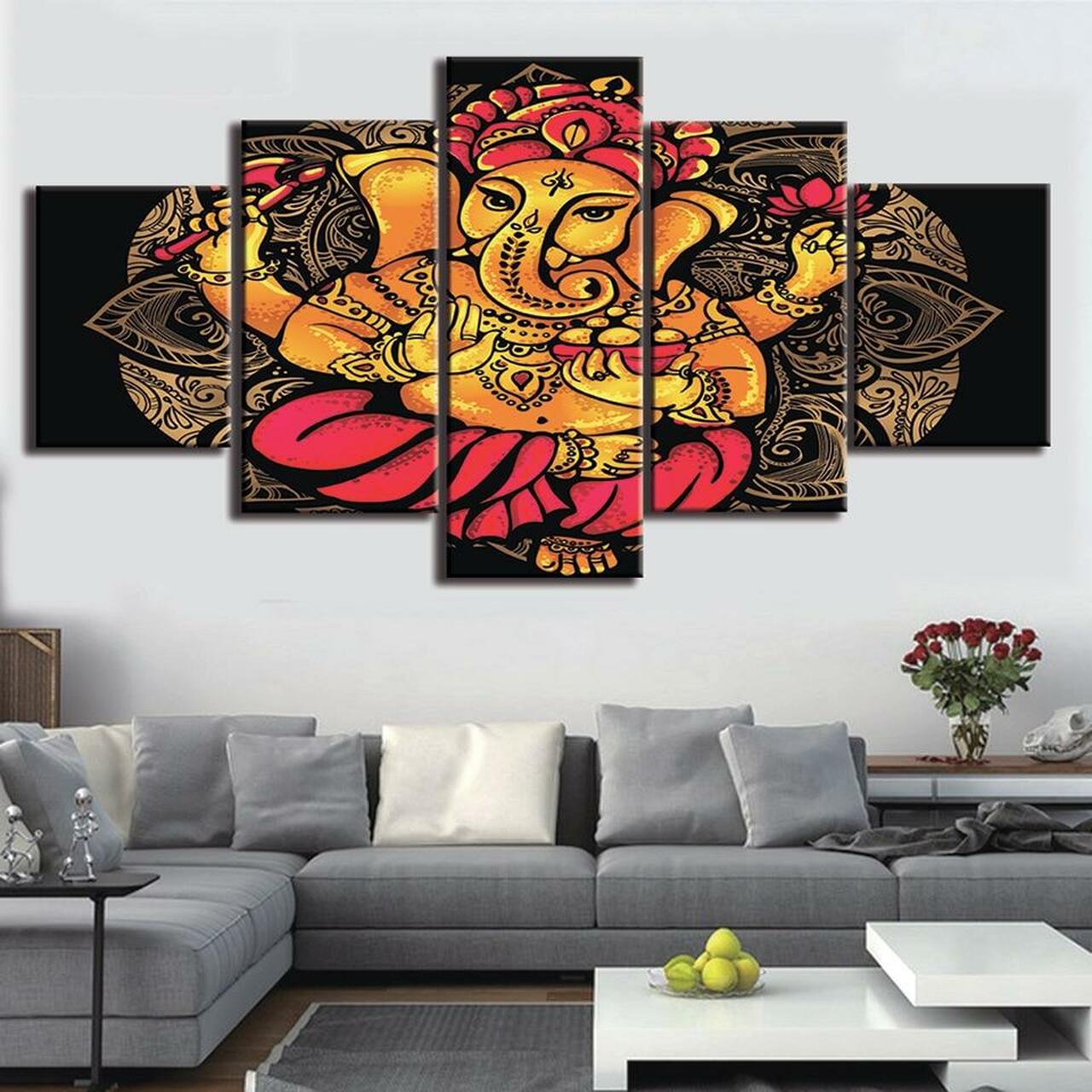 ganesha lotus 5 pices peinture sur toile impression sur toile toile art pour la dcoration intrieurek8awr