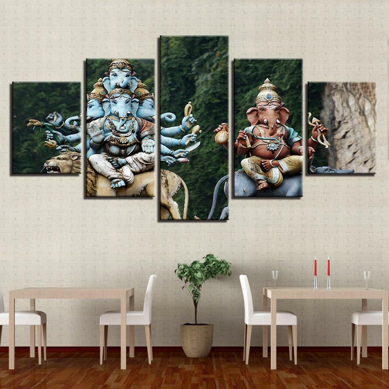 ganesha on lion 5 pices peinture sur toile impression sur toile toile art pour la dcoration intrieurejmdbc