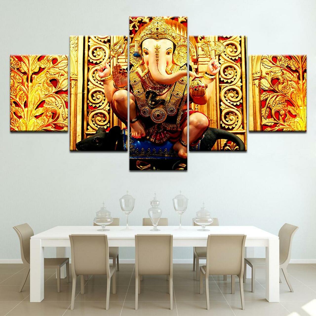 ganesha on throne 5 pices peinture sur toile impression sur toile toile art pour la dcoration intrieurezajpb