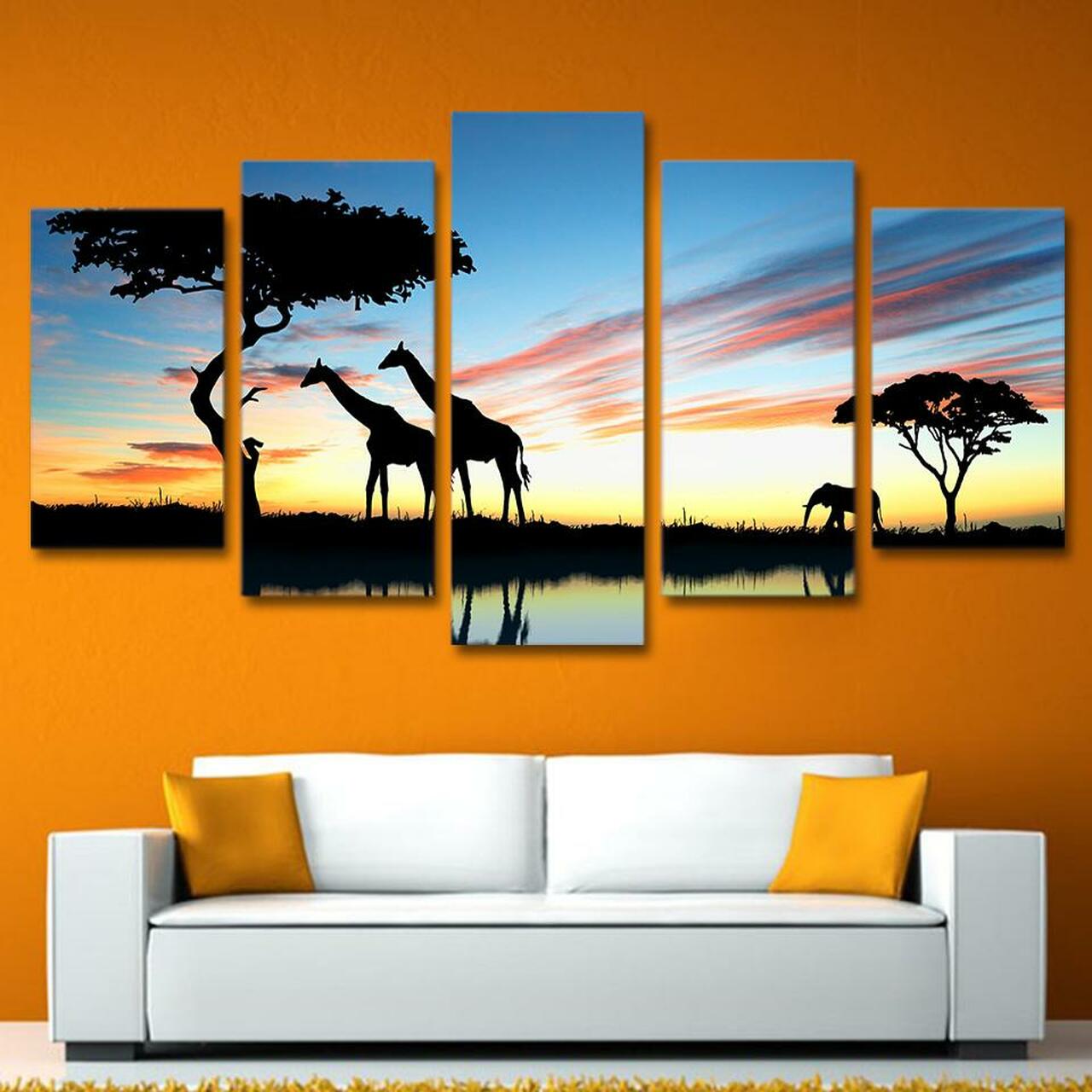 giraffe elephant 5 pices peinture sur toile impression sur toile toile art pour la dcoration intrieure0zsql