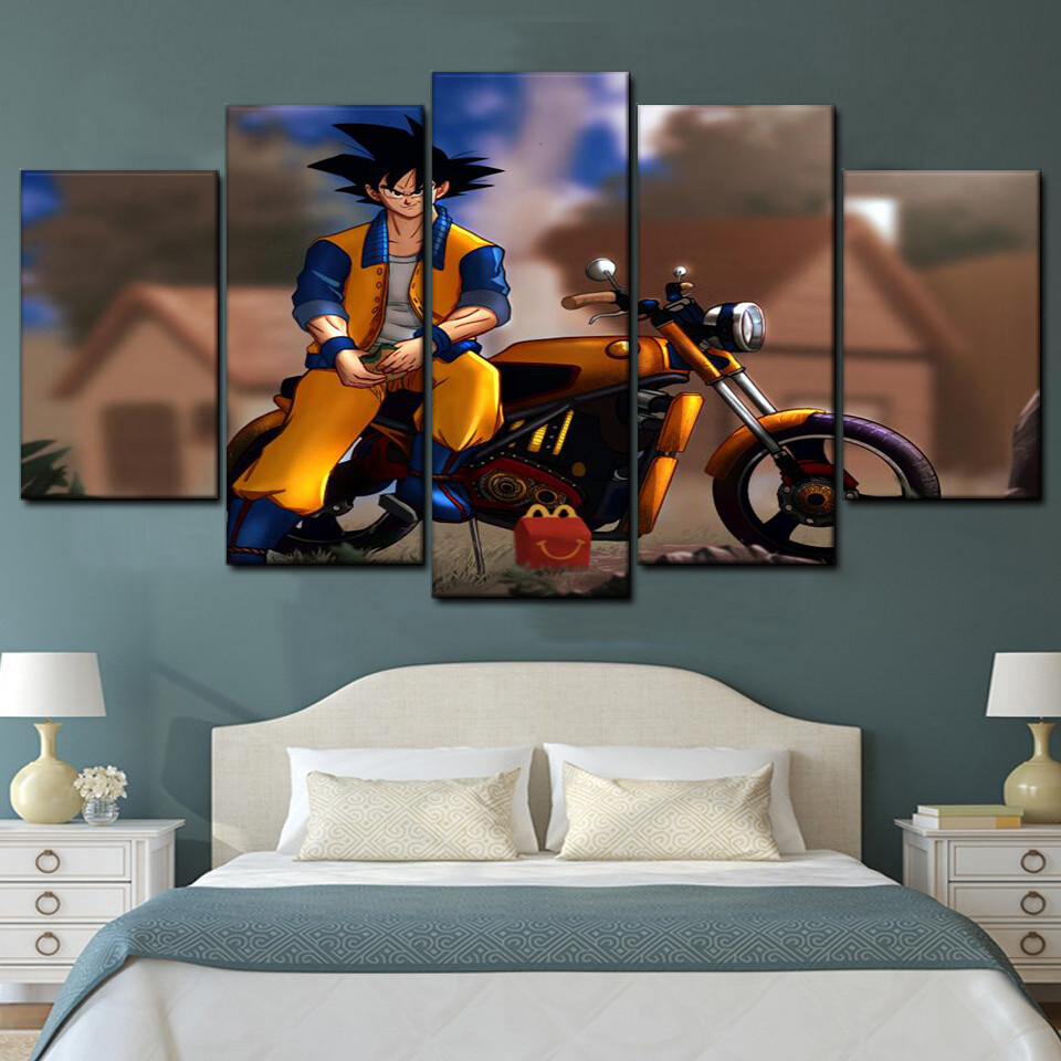 goku in motocycle 5 pices peinture sur toile impression sur toile toile art pour la dcoration intrieurebvnmo