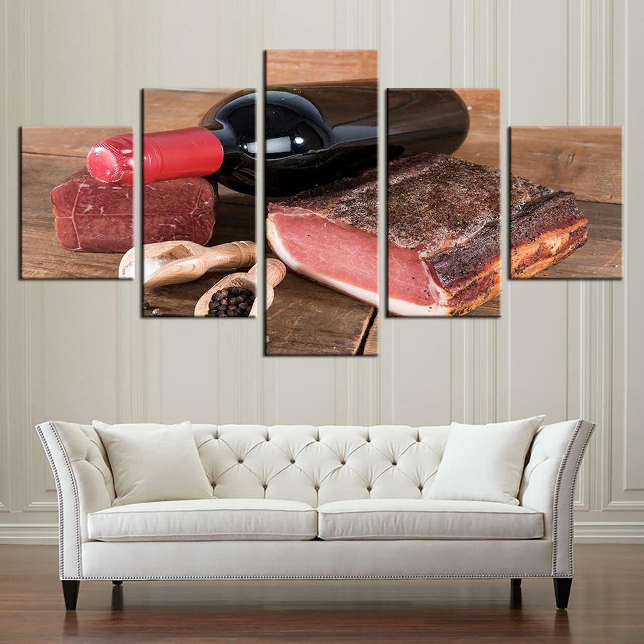 ham and wine 5 pices peinture sur toile impression sur toile toile art pour la dcoration intrieuretjccq