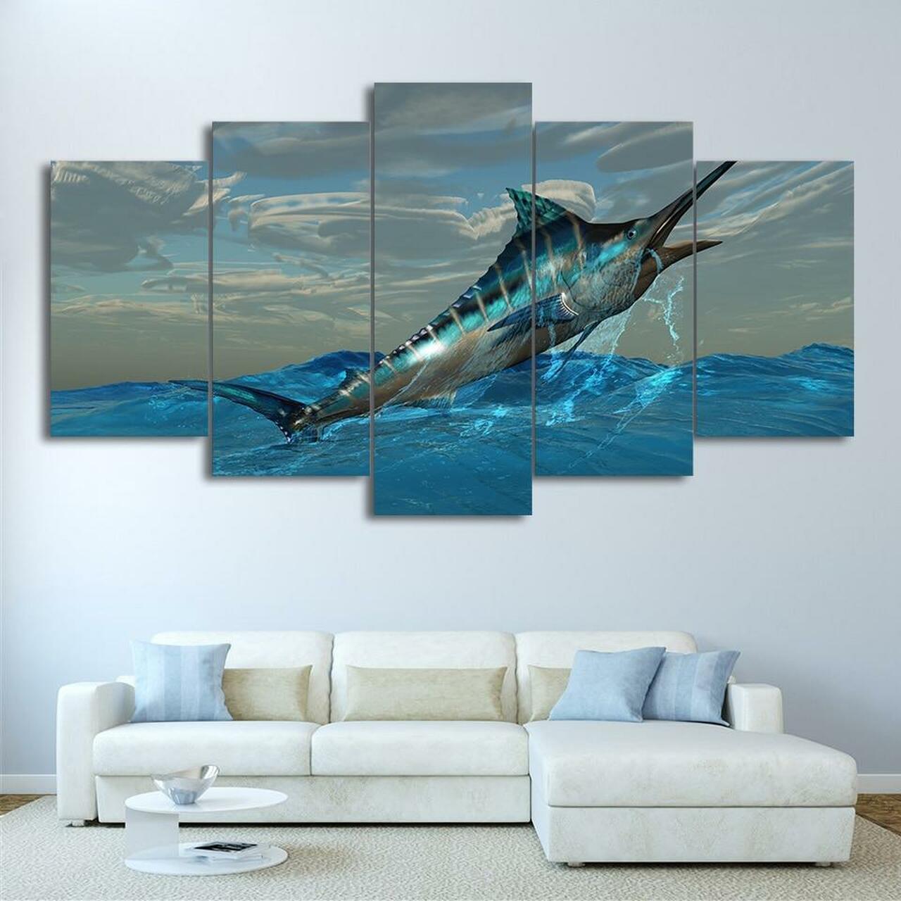 jumping marlin 5 pices peinture sur toile impression sur toile toile art pour la dcoration intrieure4zdca