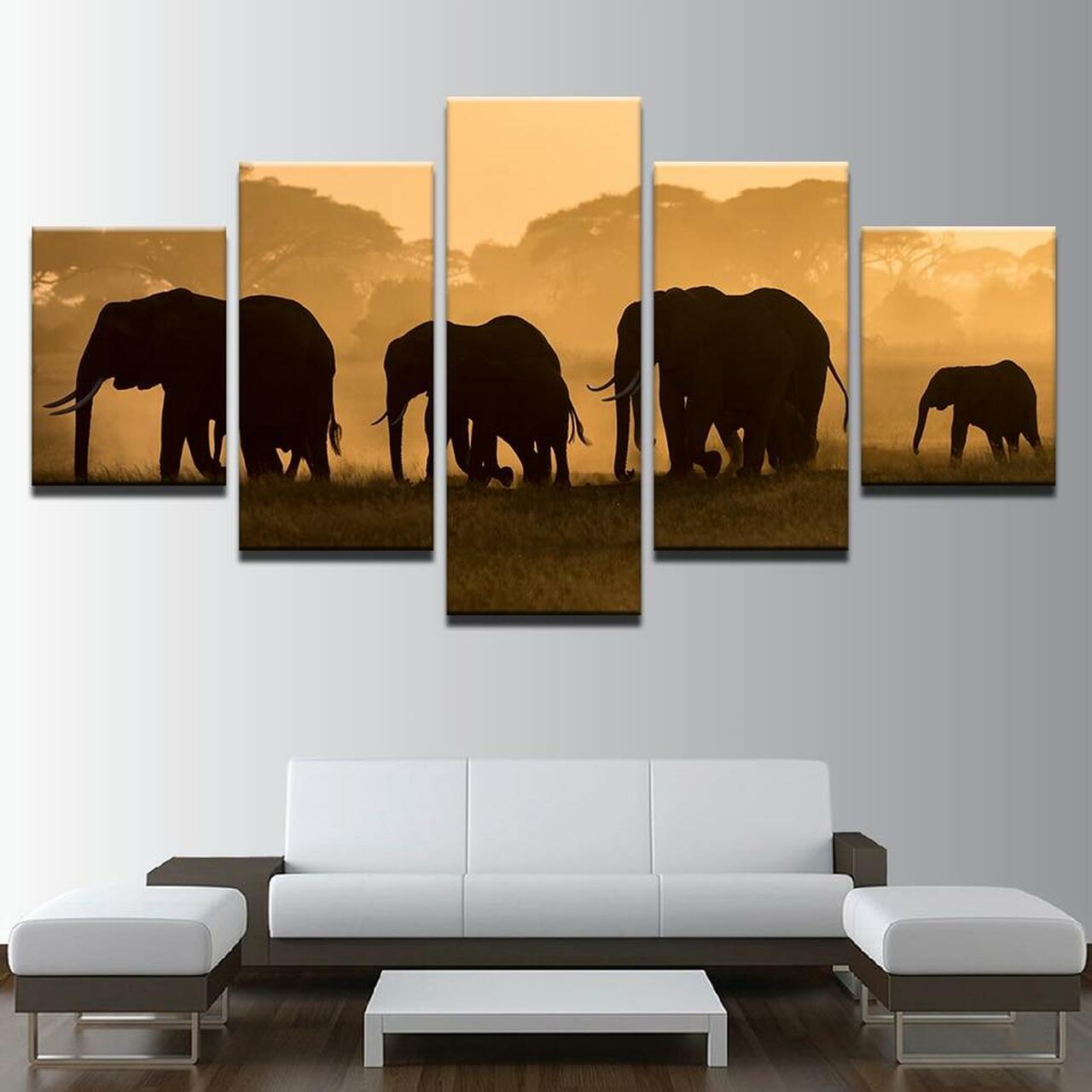 jungle elephants 5 pices peinture sur toile impression sur toile toile art pour la dcoration intrieurebjsob