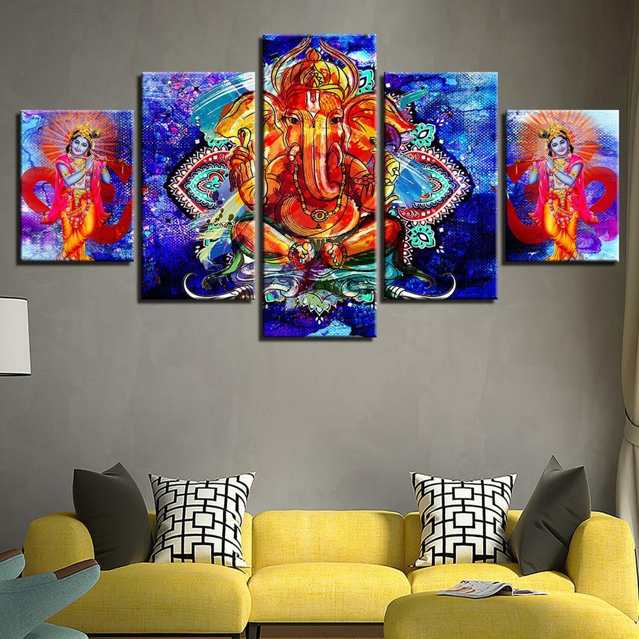krishna and ganesha 5 pices peinture sur toile impression sur toile toile art pour la dcoration intrieurettzge