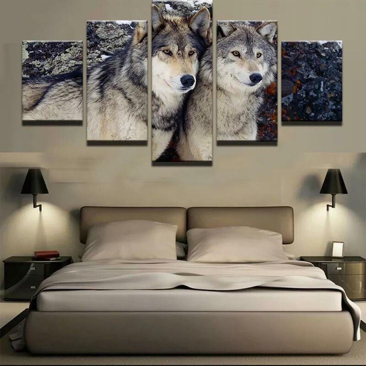 loving wolves 5 pices peinture sur toile impression sur toile toile art pour la dcoration intrieure61zkn