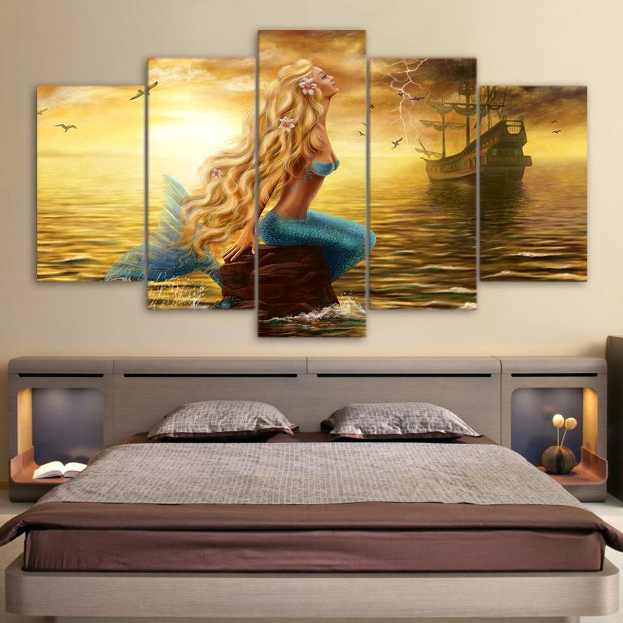 mermaid at sea 5 pices peinture sur toile impression sur toile toile art pour la dcoration intrieureiff5s