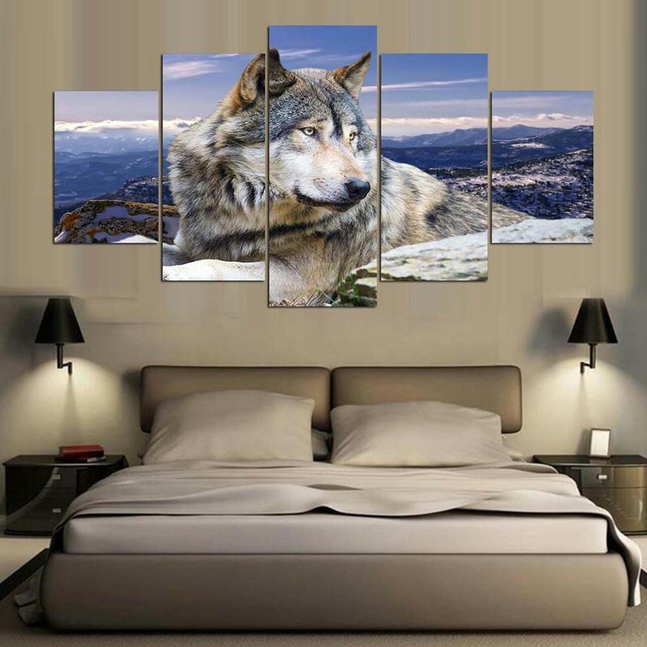 mountain wolf 5 pices peinture sur toile impression sur toile toile art pour la dcoration intrieurejjqgk