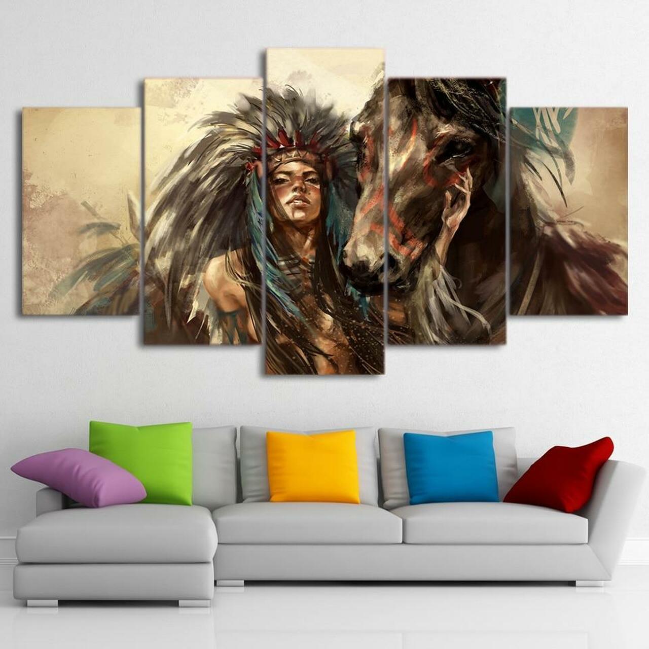 native american indian girl 5 pices peinture sur toile impression sur toile toile art pour la dcoration intrieureggk8m