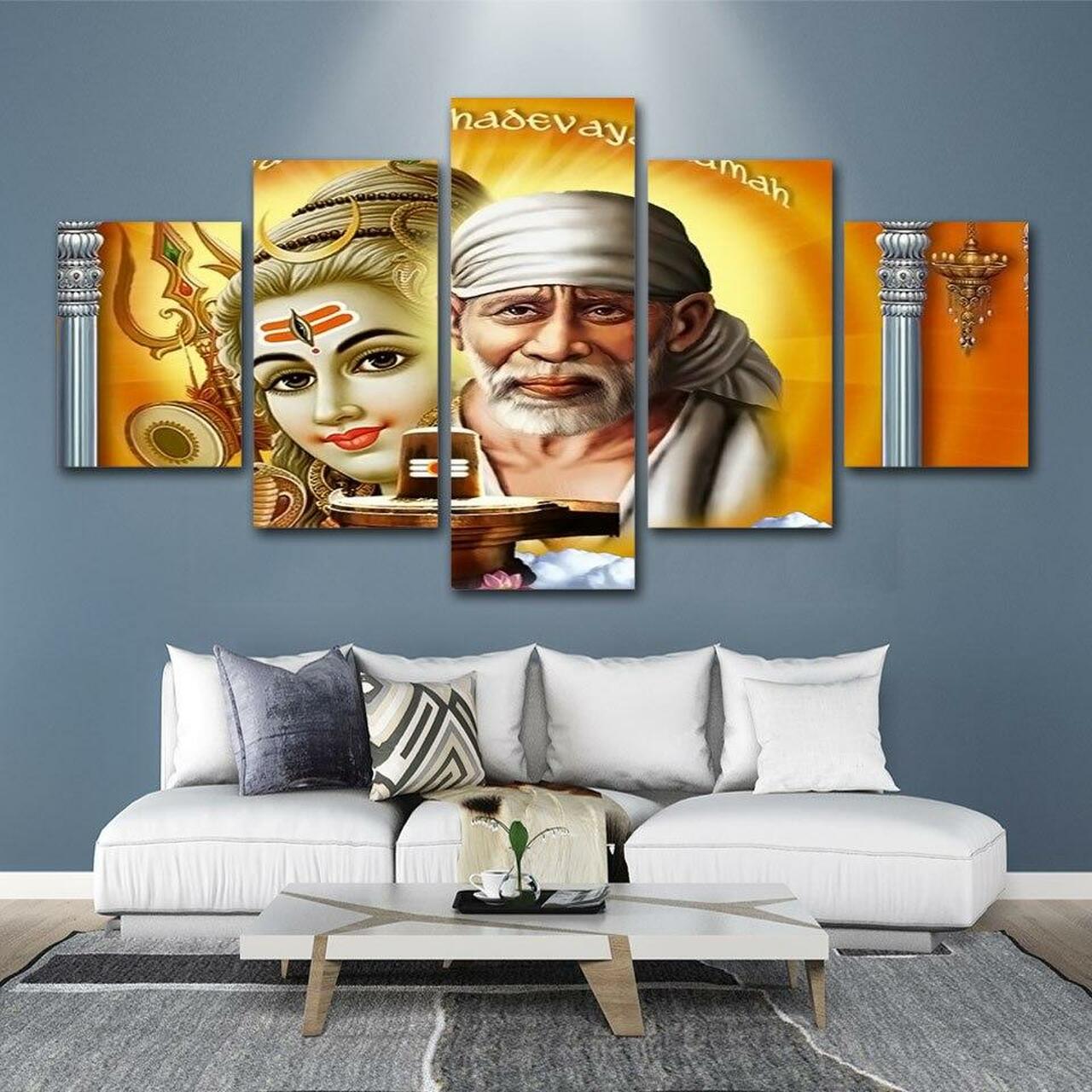 om shiva sai baba 5 pices peinture sur toile impression sur toile toile art pour la dcoration intrieure03hjc