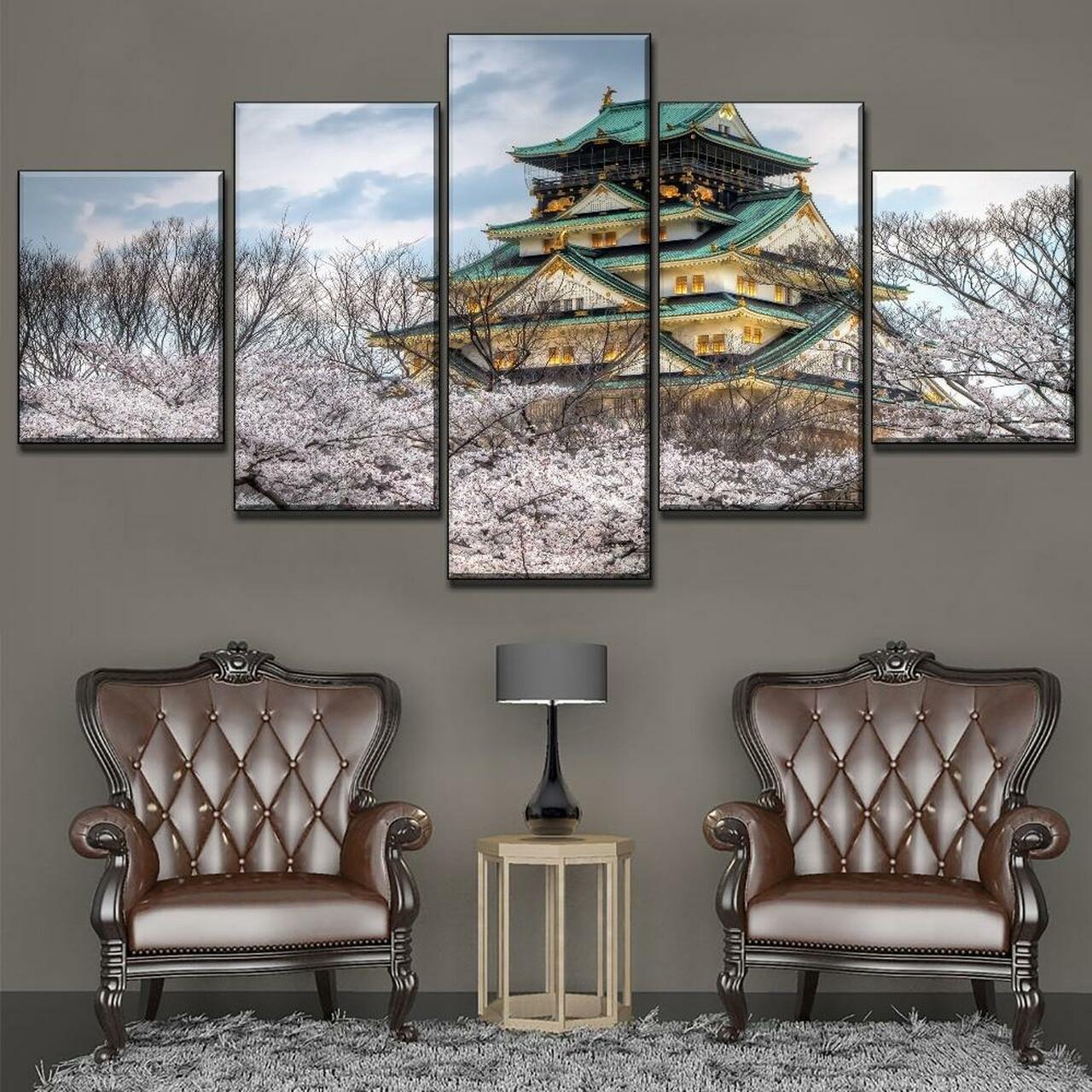 osaka castle japan 5 pices peinture sur toile impression sur toile toile art pour la dcoration intrieureluvqf