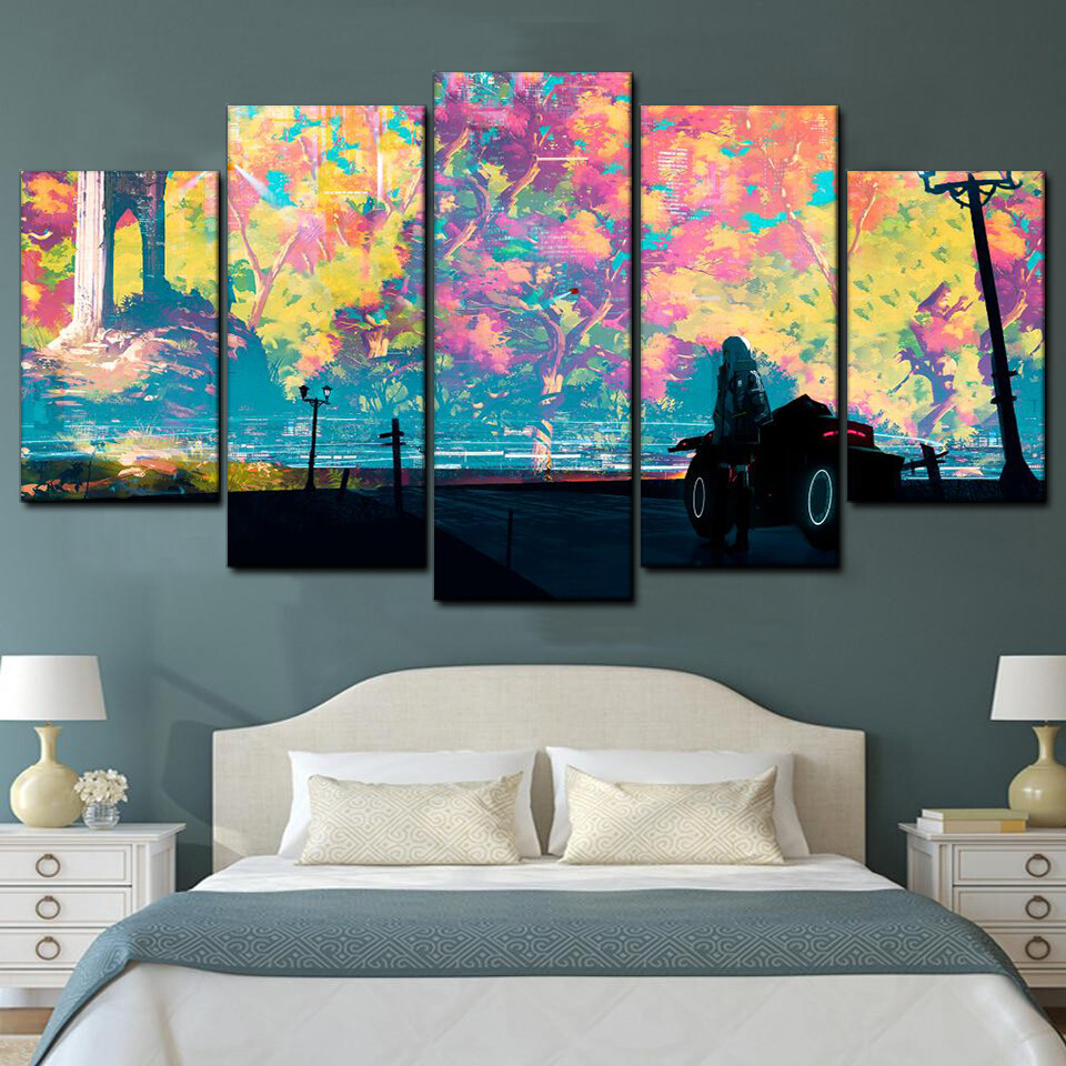 painted city illustration 5 pices peinture sur toile impression sur toile toile art pour la dcoration intrieurei96mz