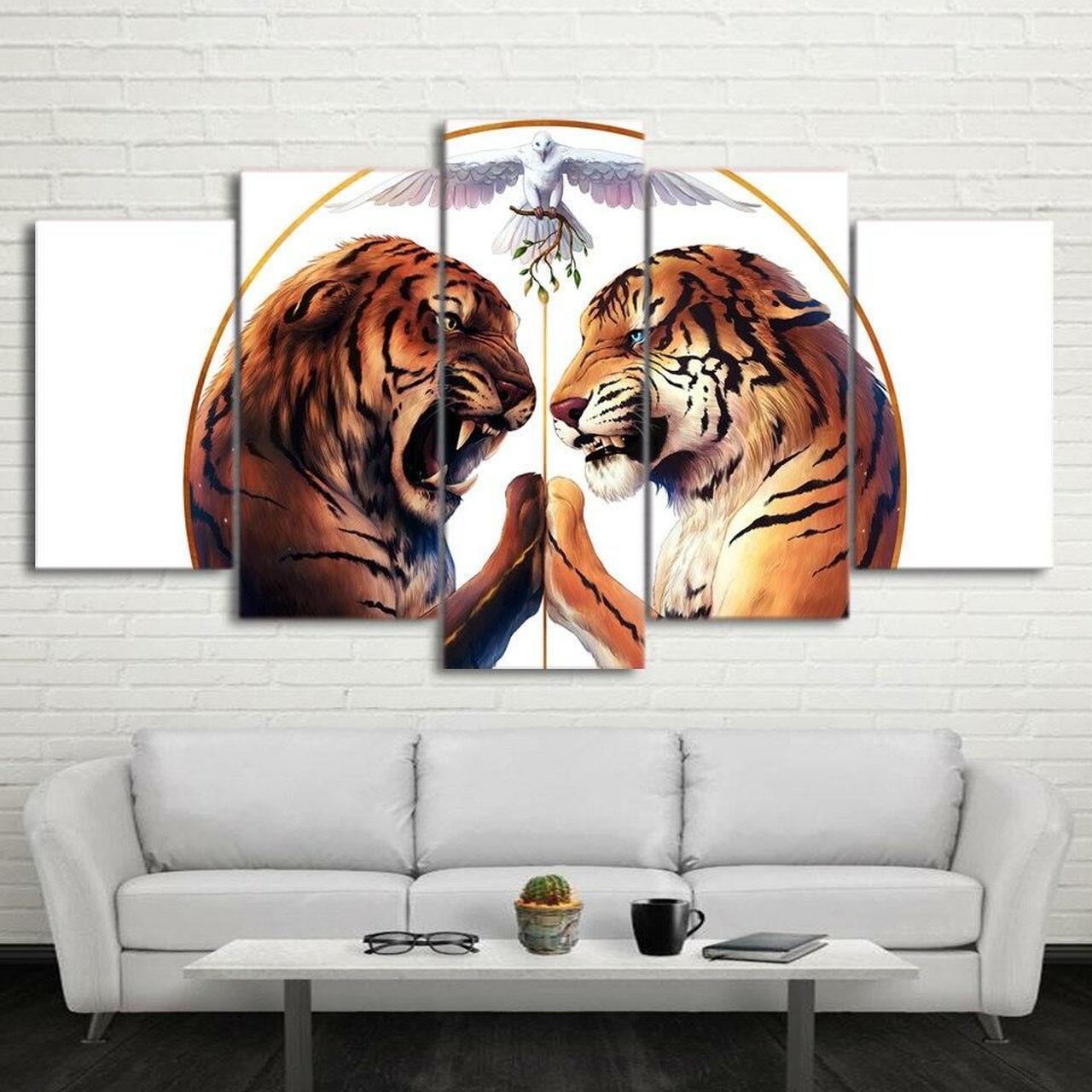 peace two tigers 5 pices peinture sur toile impression sur toile toile art pour la dcoration