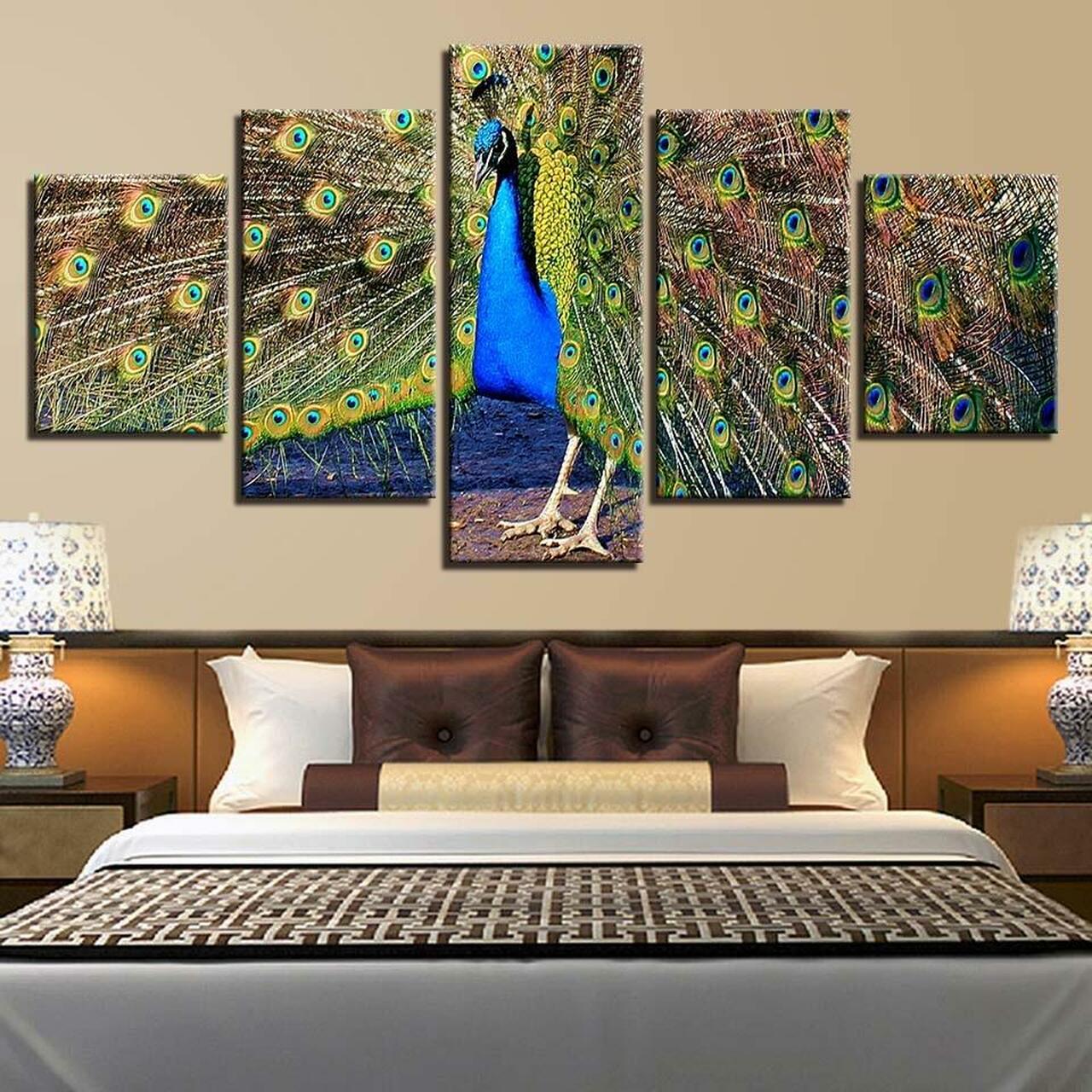 peacock spreads tail 5 pices peinture sur toile impression sur toile toile art pour la dcoration intrieurelszic