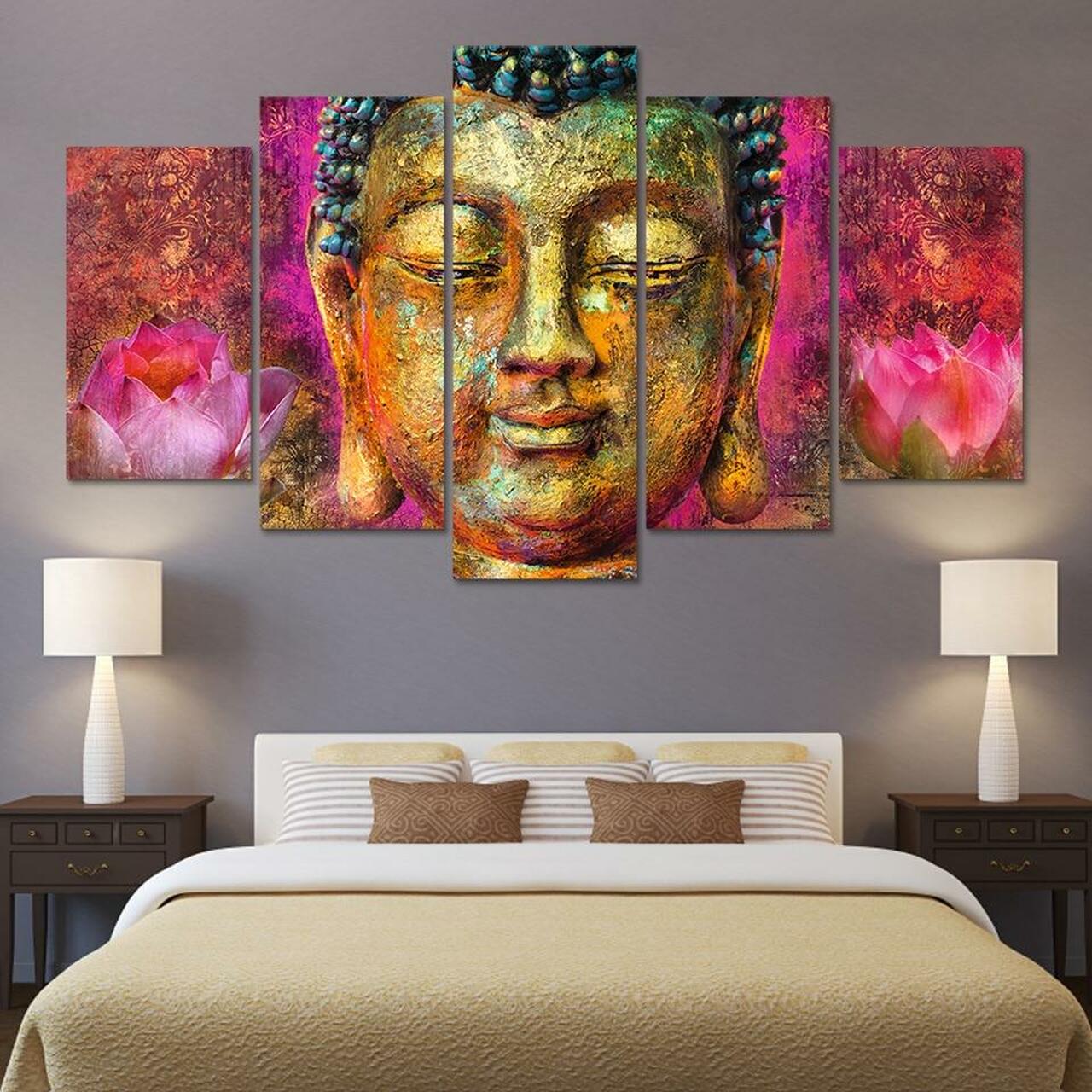 pink lotus buddha 5 pices peinture sur toile impression sur toile toile art pour la dcoration intrieureavg7m