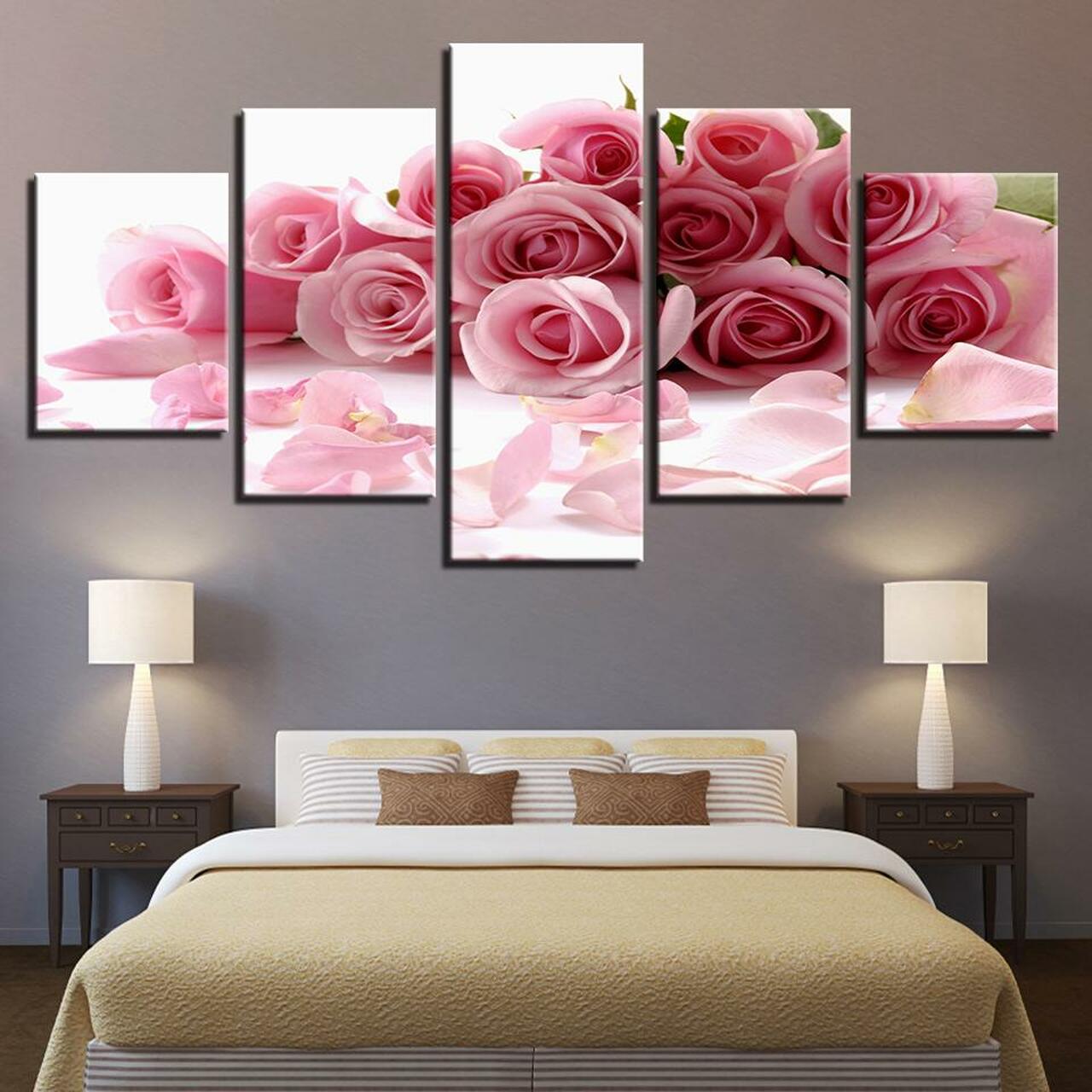 pink roses bouquet 5 pices peinture sur toile impression sur toile toile art pour la dcoration intrieuregh89p