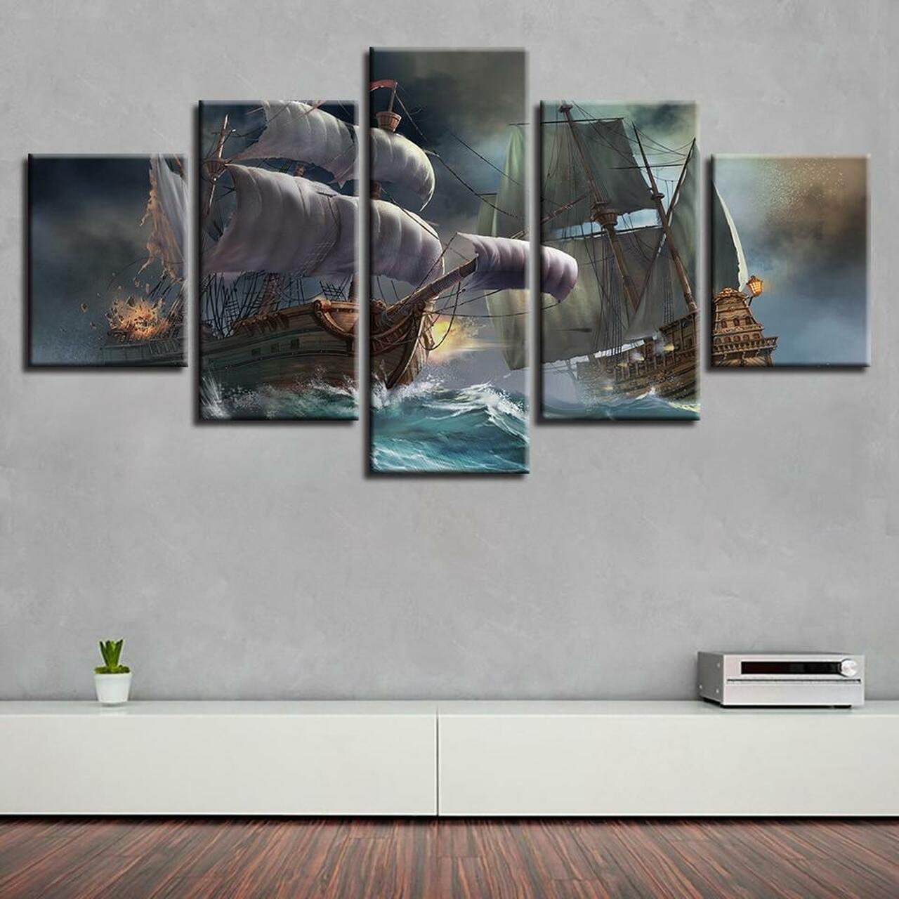 pirates boat 5 pices peinture sur toile impression sur toile toile art pour la dcoration intrieureglltd