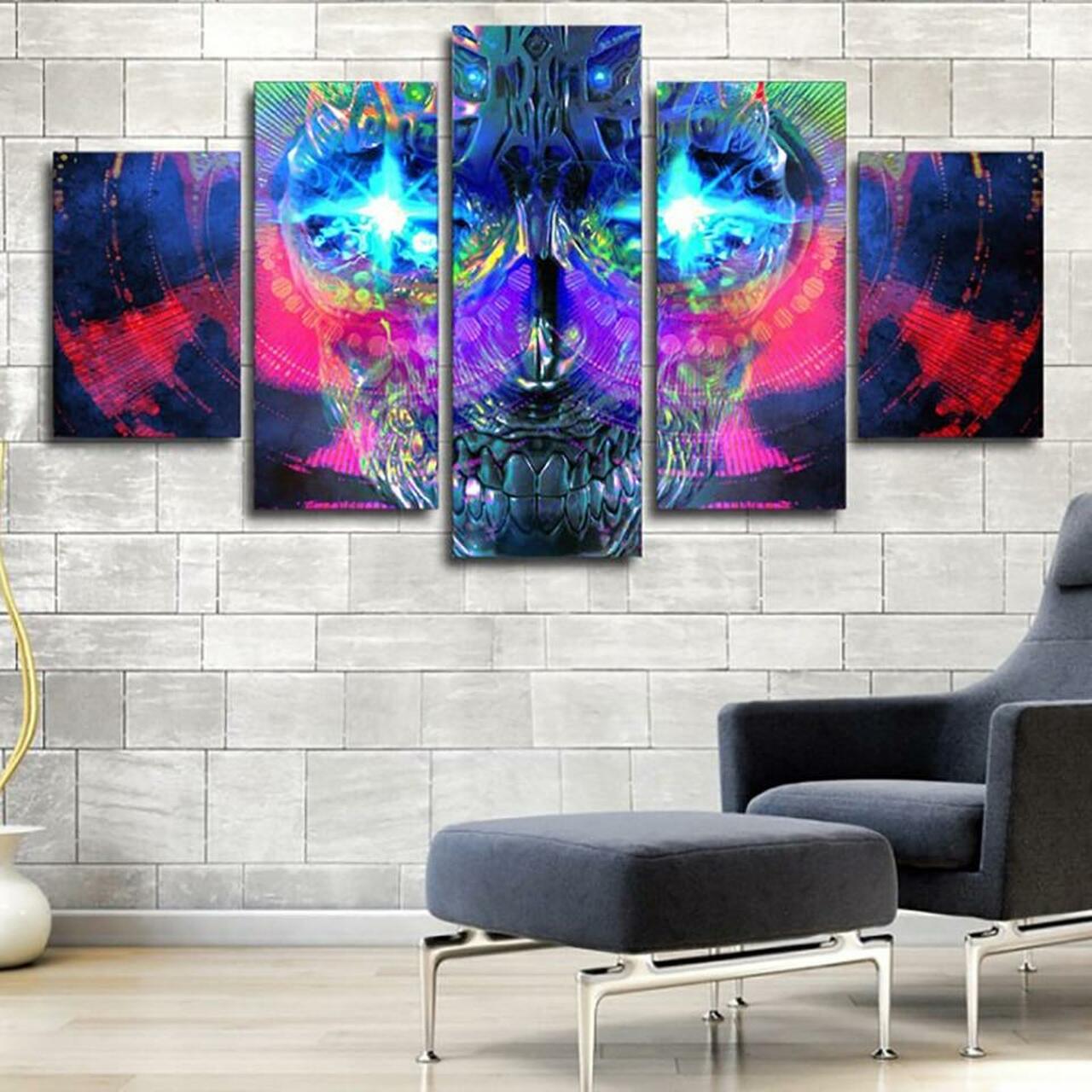 psychedelic art skull 5 pices peinture sur toile impression sur toile toile art pour la dcoration intrieureblelm