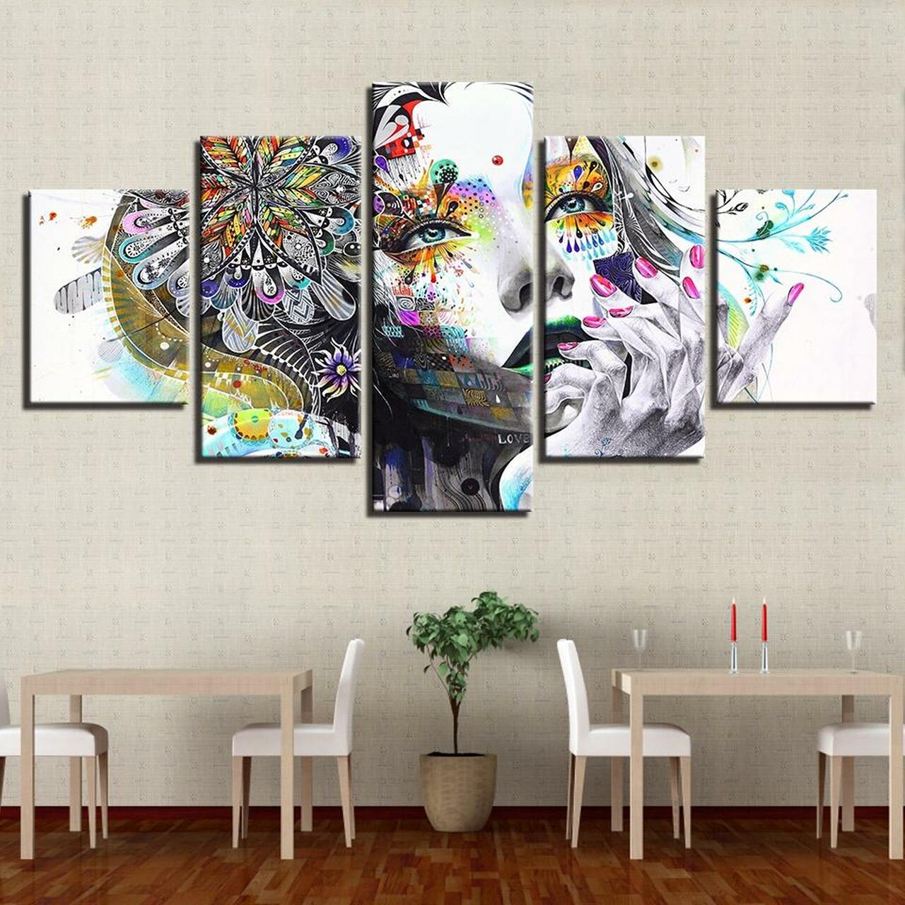 psychedelic girl 5 pices peinture sur toile impression sur toile toile art pour la dcoration intrieurec11g5