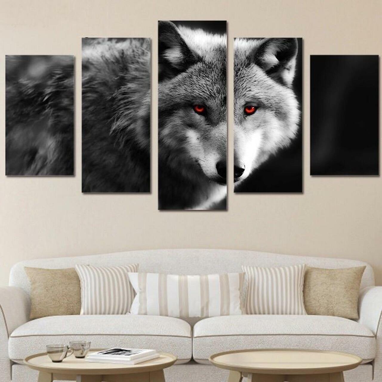 red eye wolf 5 pices peinture sur toile impression sur toile toile art pour la dcoration intrieure4c0hp