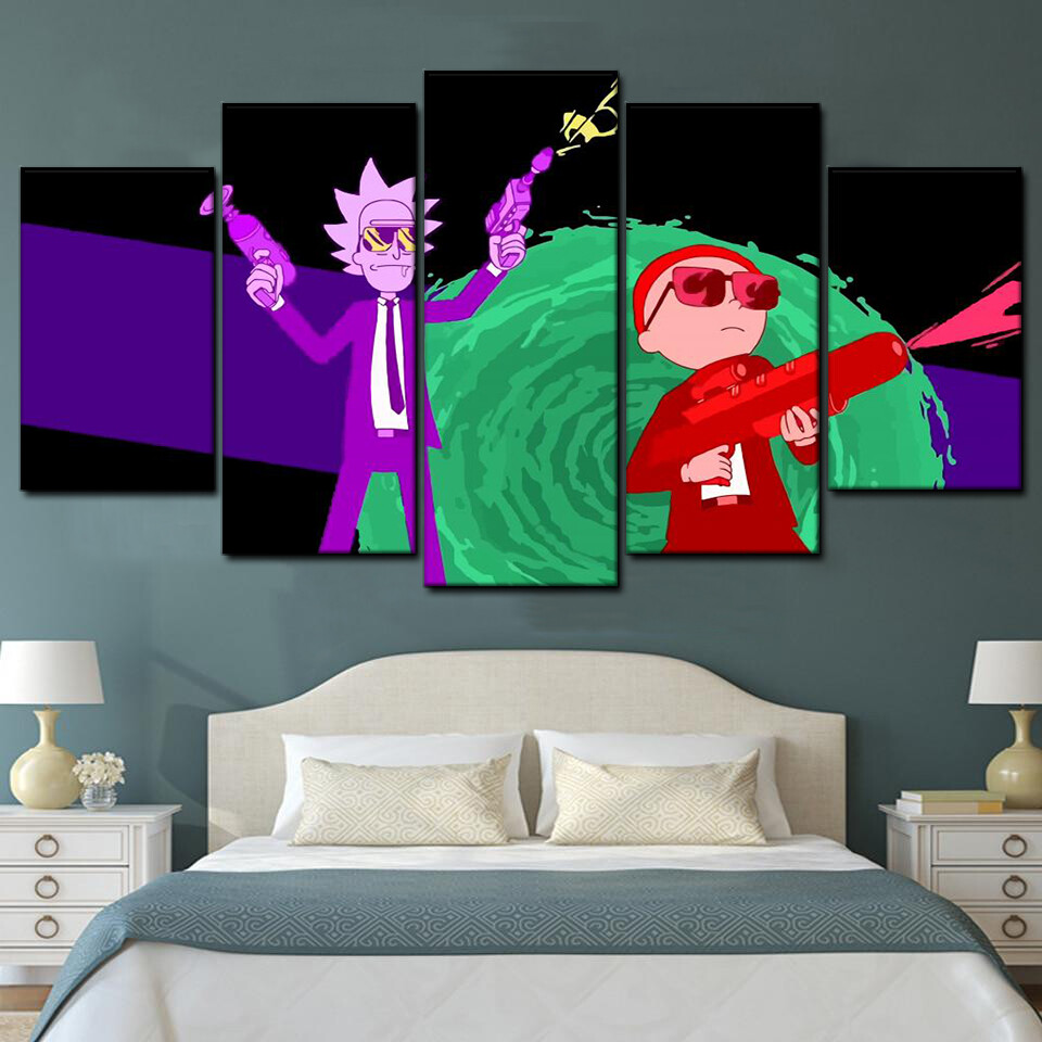 rick and morty with guns 5 pices peinture sur toile impression sur toile toile art pour la dcoration intrieurempwyv