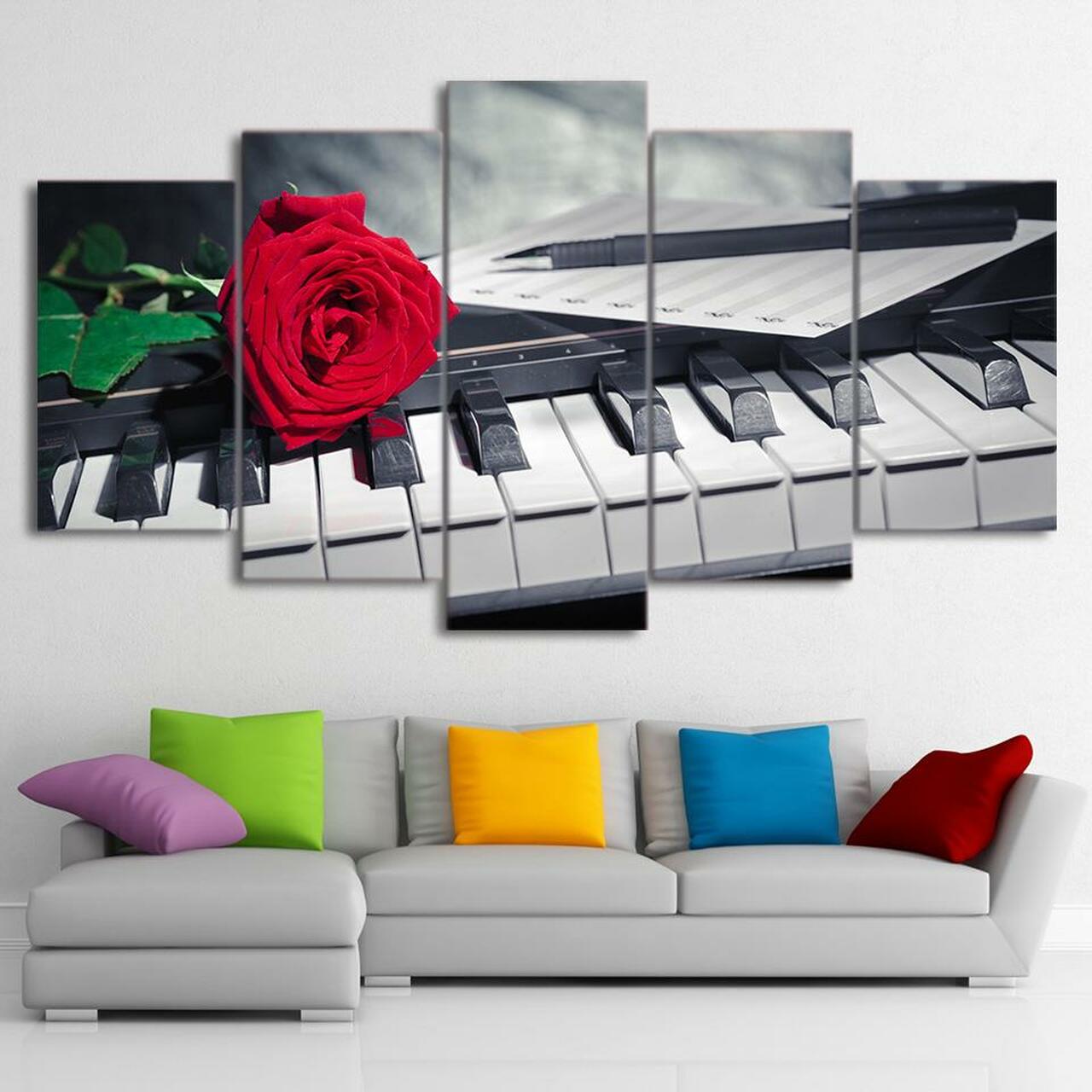 rose on piano 5 pices peinture sur toile impression sur toile toile art pour la dcoration