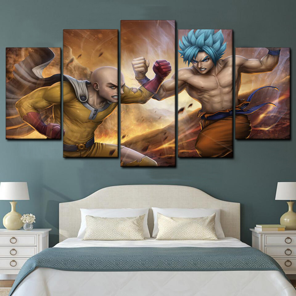 saitama vs goku anime 5 pices peinture sur toile impression sur toile toile art pour la dcoration intrieureq8ybh