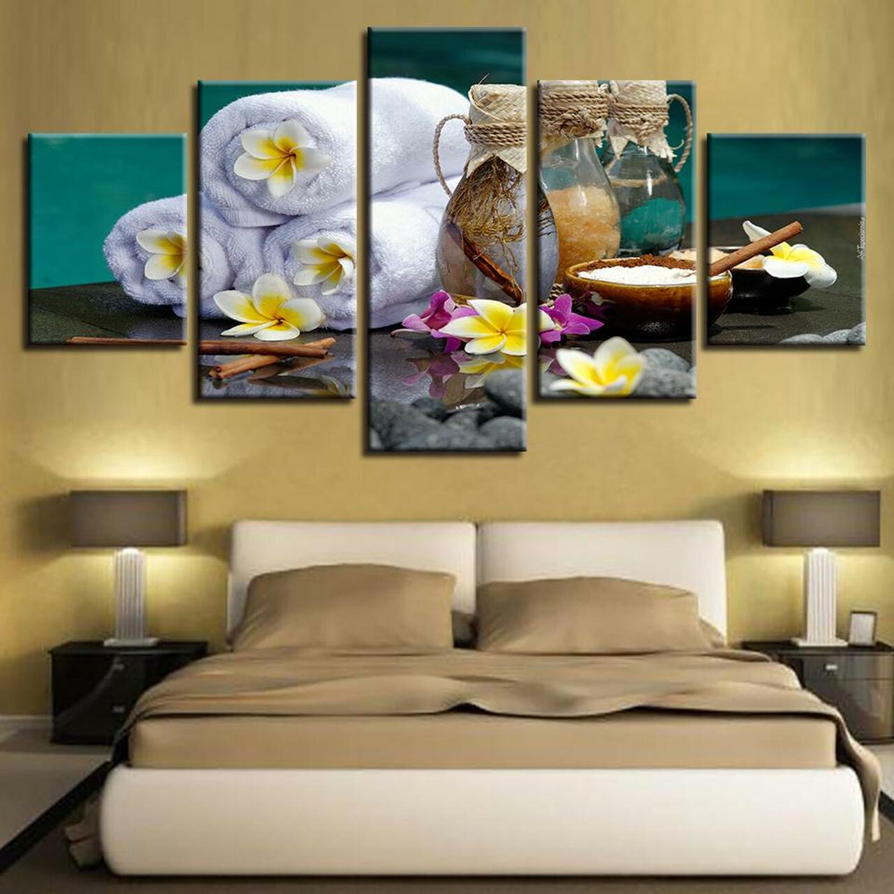 spa and frangipani 5 pices peinture sur toile impression sur toile toile art pour la dcoration intrieurebeem1