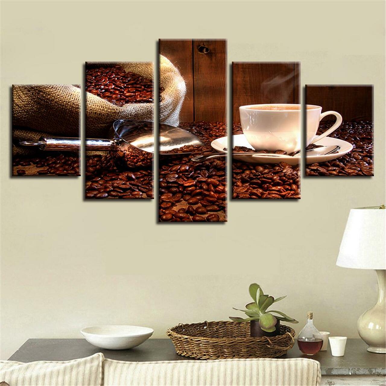 spilled coffee beans 5 pices peinture sur toile impression sur toile toile art pour la dcoration intrieureqafaz