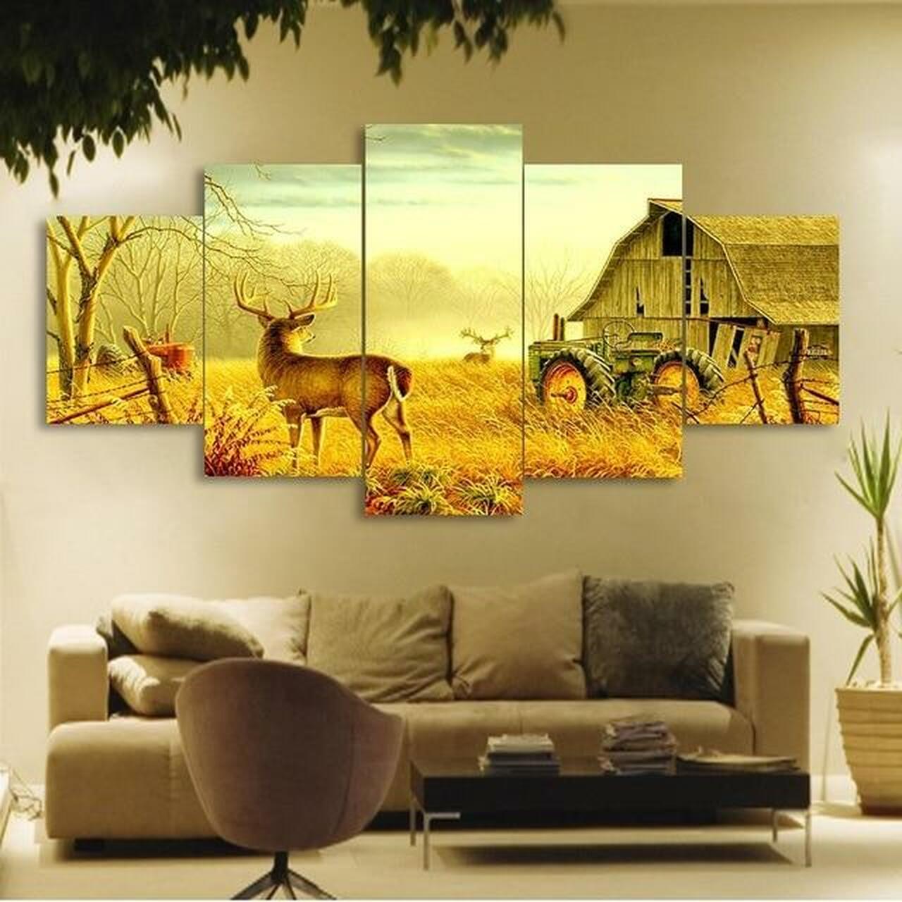 stag on farm 5 pices peinture sur toile impression sur toile toile art pour la dcoration