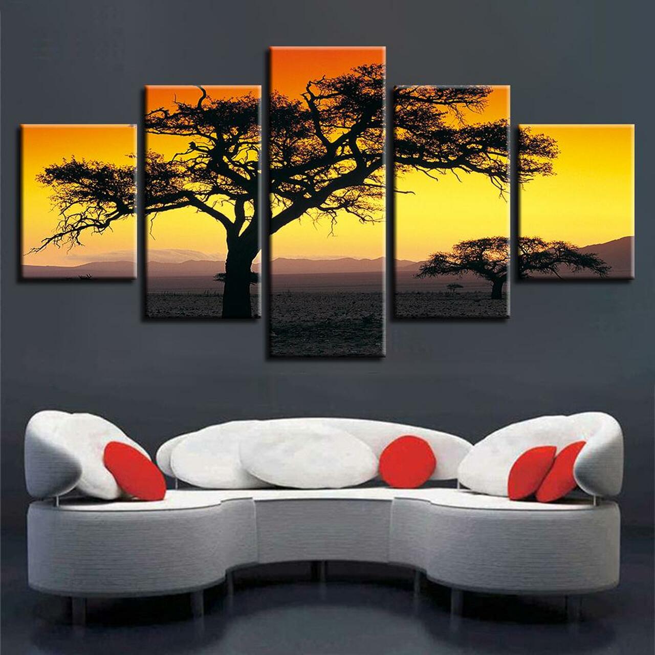 sunset in wilderness 5 pices peinture sur toile impression sur toile toile art pour la dcoration intrieurefkp53