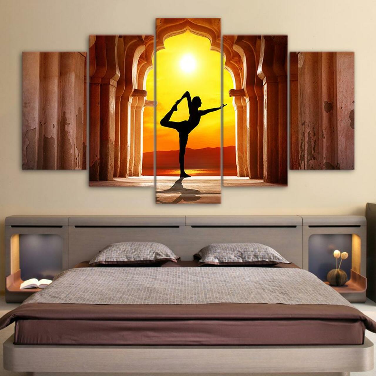 sunset yoga 5 pices peinture sur toile impression sur toile toile art pour la dcoration intrieurefljk3