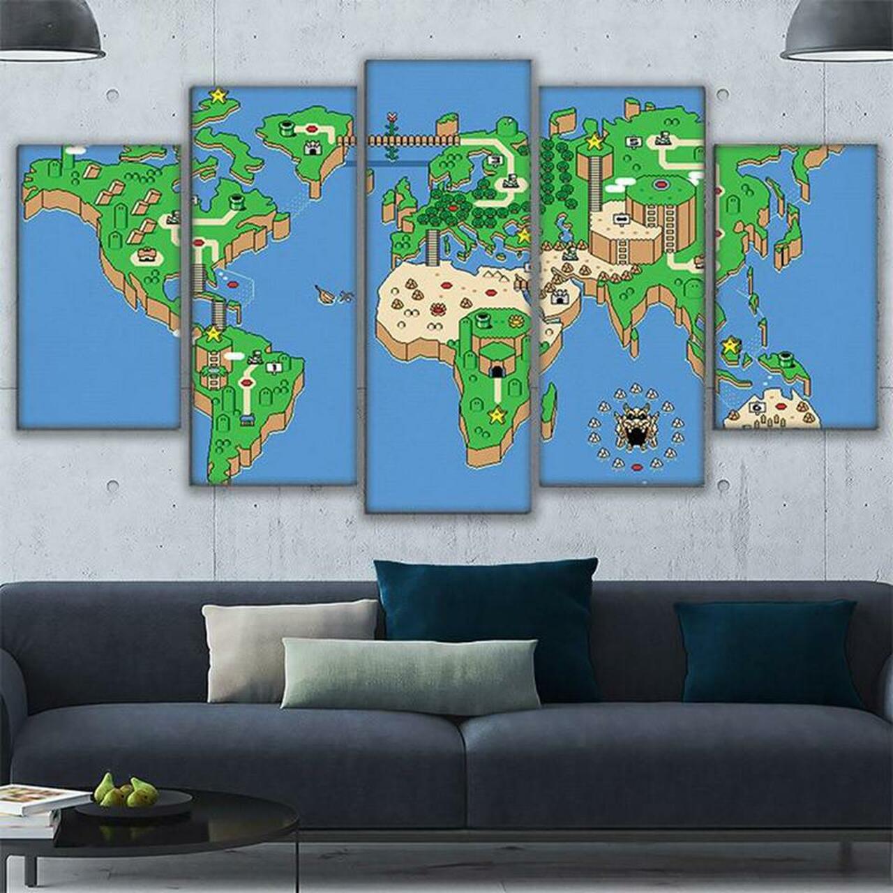 super mario world map 5 pices peinture sur toile impression sur toile toile art pour la dcoration intrieurezsu0v