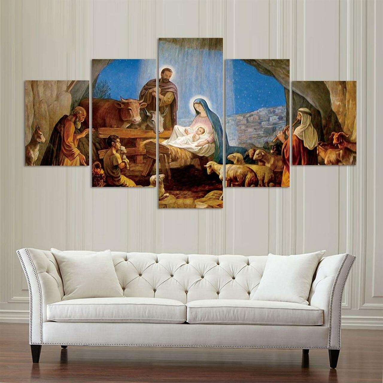 the birth of jesus 5 pices peinture sur toile impression sur toile toile art pour la dcoration intrieuregeqdw